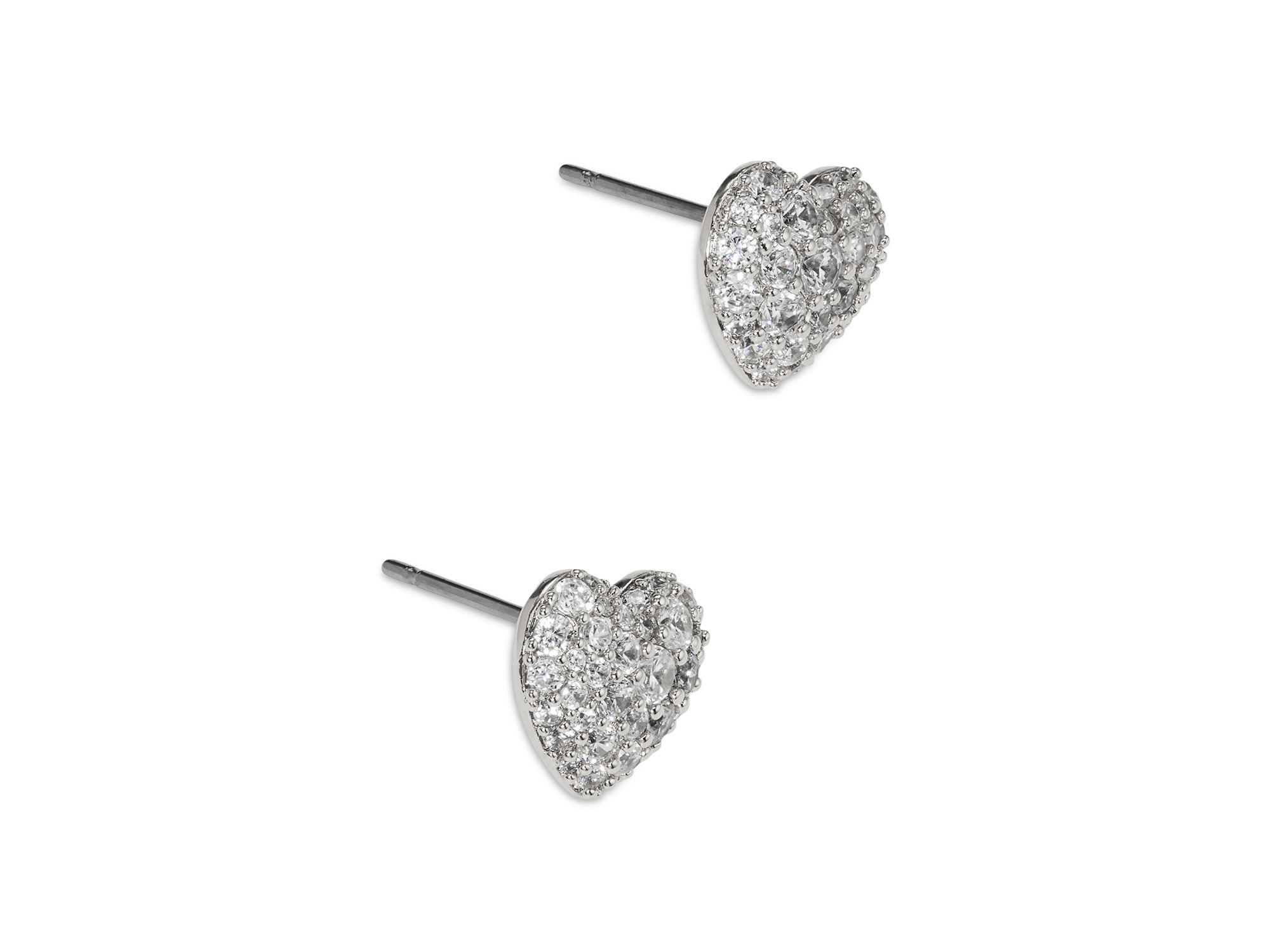 Cubic Zirconia Heart Stud Earrings in Rhodium Plated — Image 3