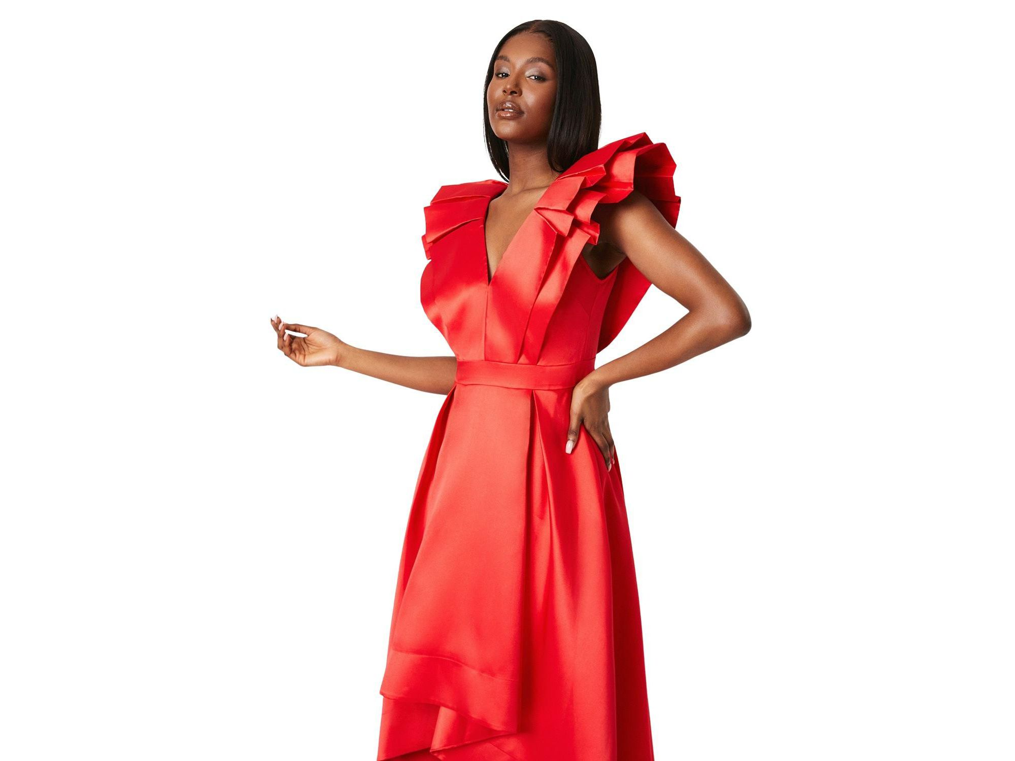 Frill Sleeve V-Neck Midi Dress — Image 3