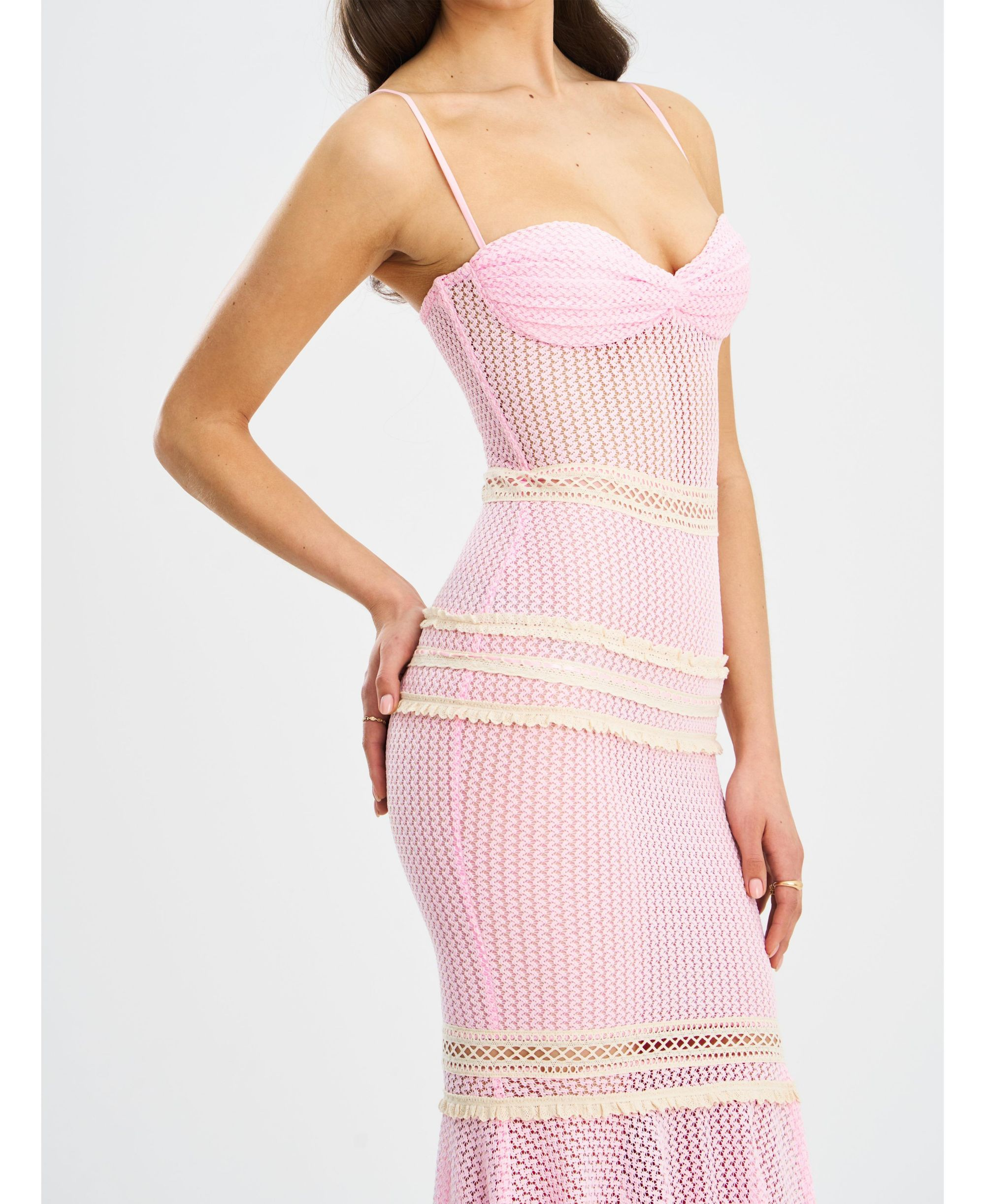 Pallas Bodycon Crochet Lace Trim Mermaid Maxi Dress — Image 3
