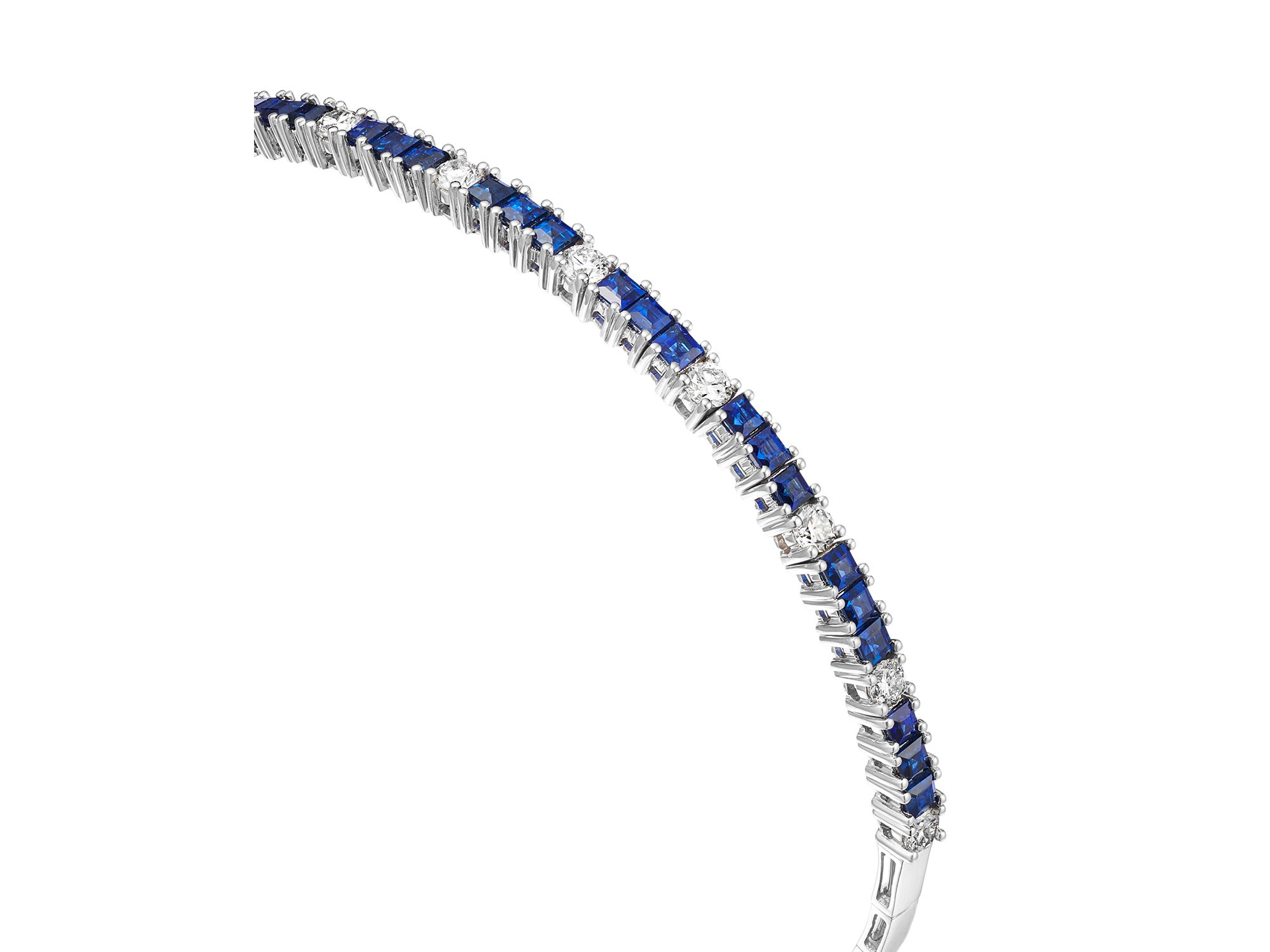 Sapphire & Diamond Bangle Bracelet in 14K White Gold — Image 3