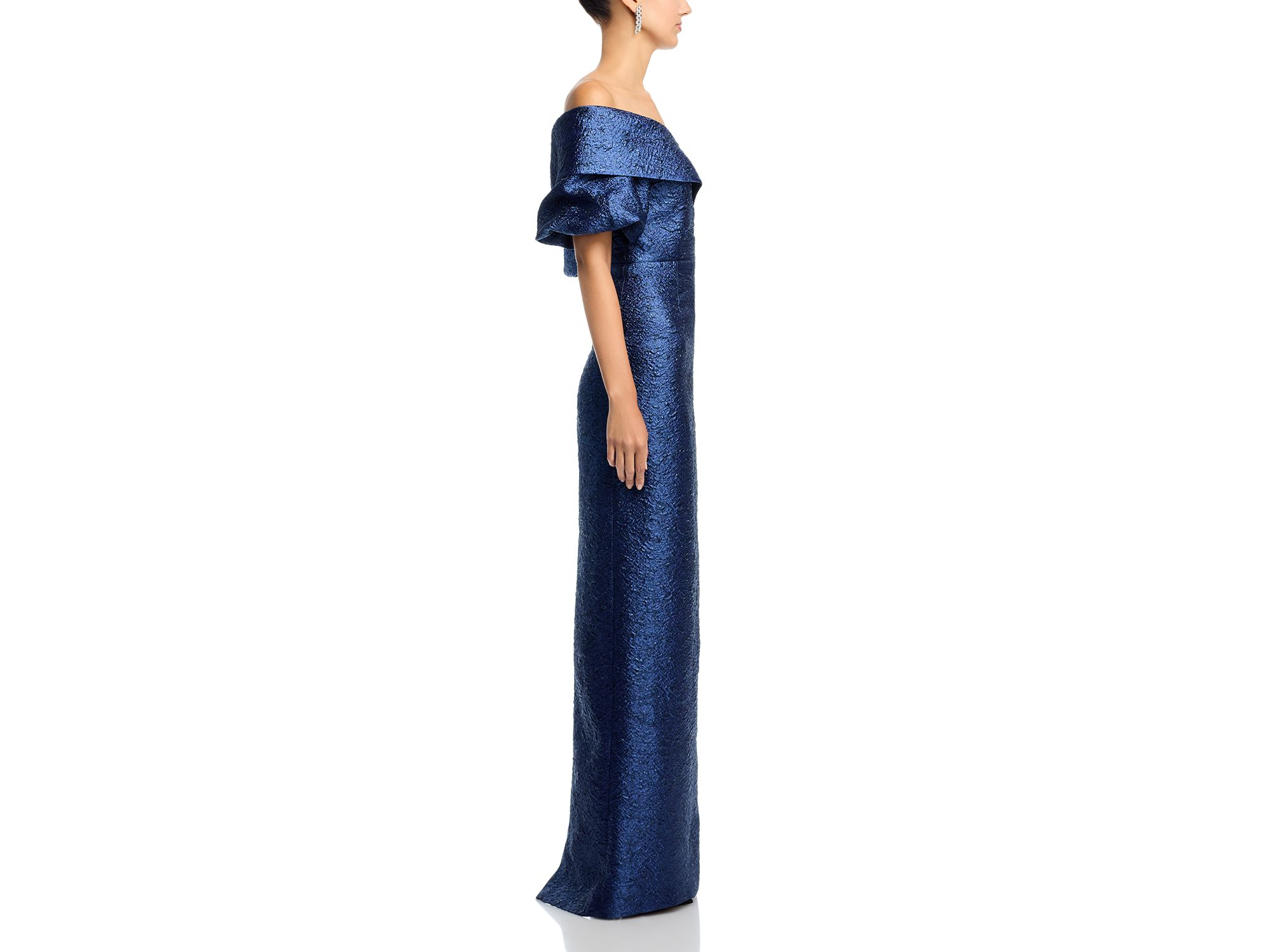 Metallic Jacquard Puff Sleeve Gown — Image 5