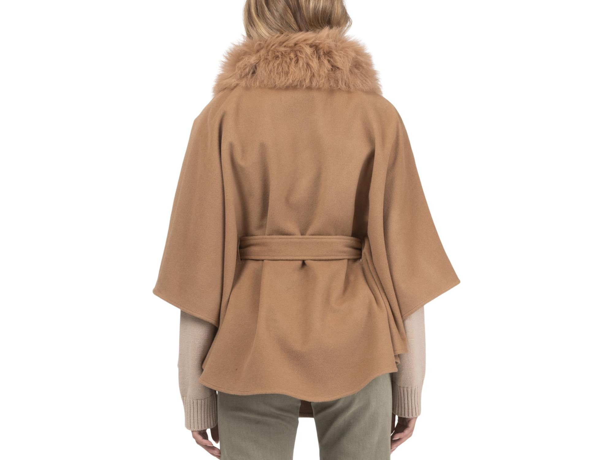 Wool Belted Cape with Lamb Collar — Image 3