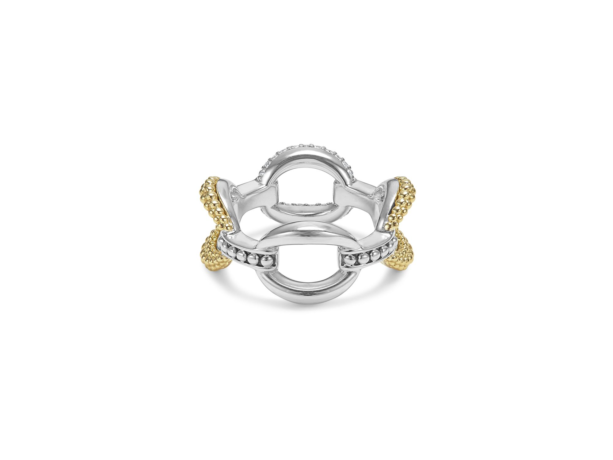 18K Yellow Gold & Sterling Silver Caviar Lux Large Diamond Oval Link Eternity Band Ring — Image 5