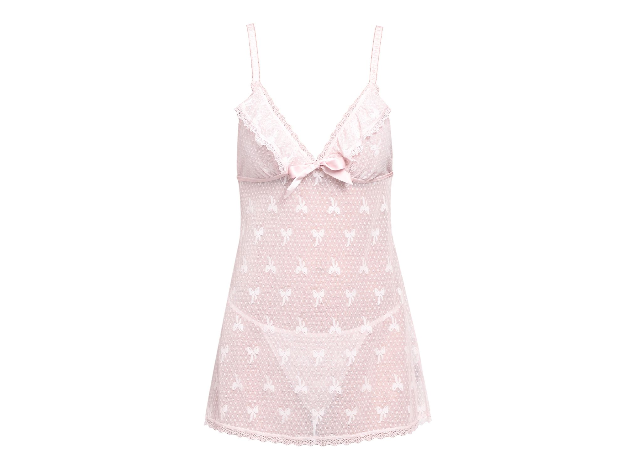 Stretch Mesh Bow Pattern Babydoll & Thong — Image 3