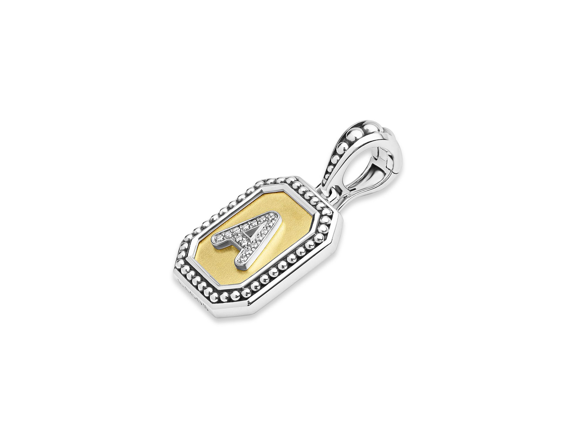 Signature Caviar Sterling Silver & 18K Yellow Gold Octagon Diamond A Initial Charm, 0.05 tcw — Image 3