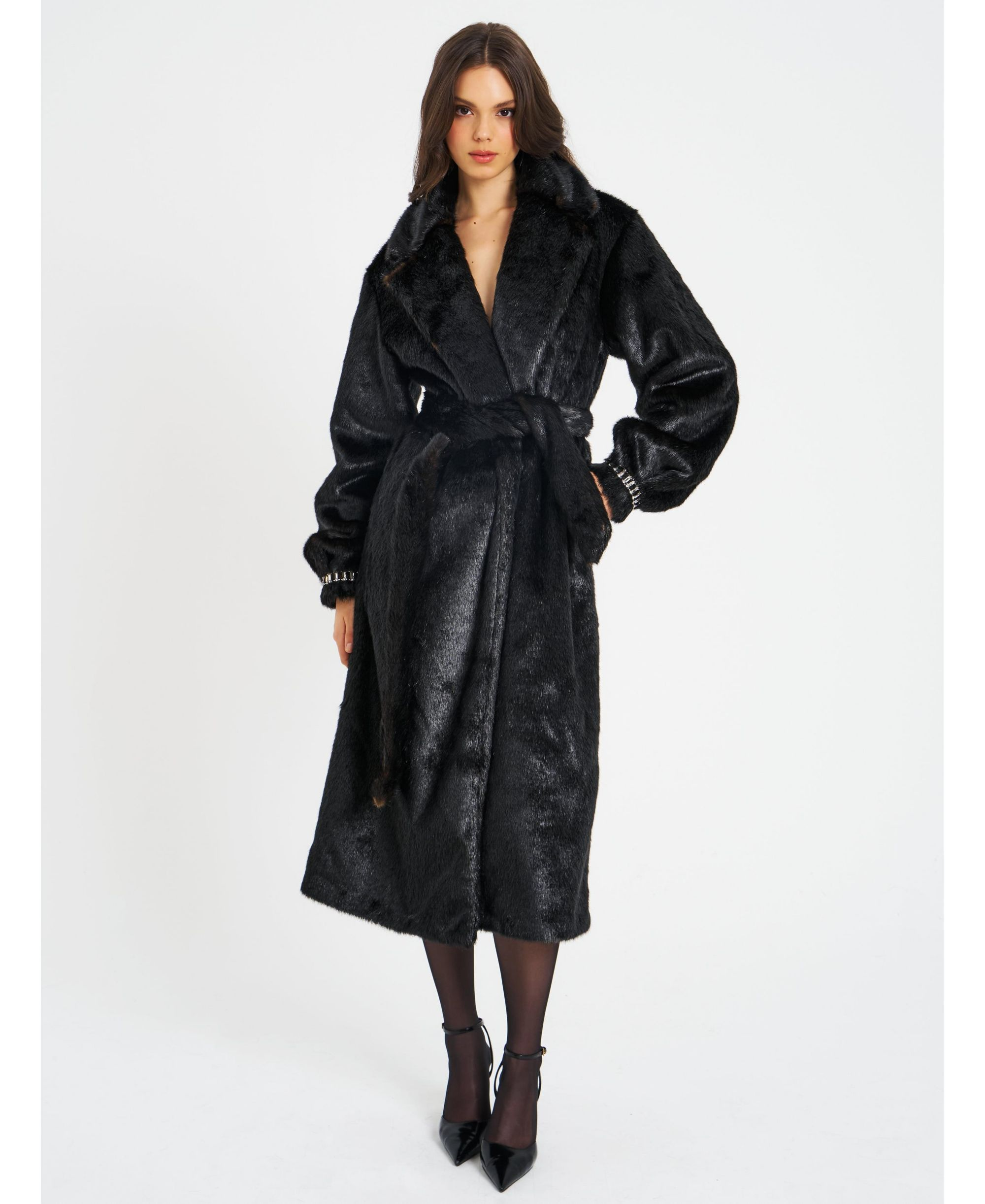Yahia Long Faux Mink Coat — Image 8