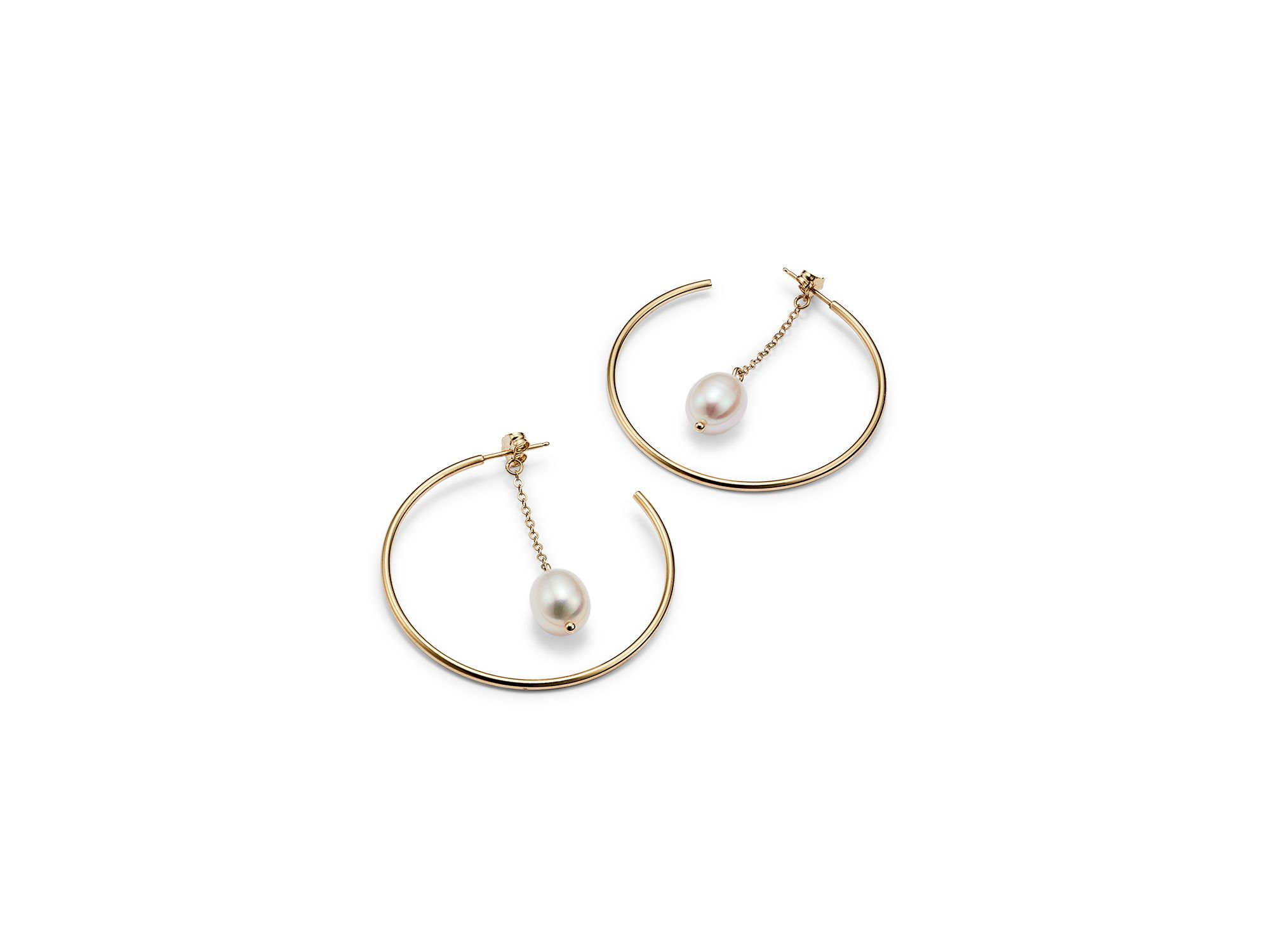 14K Yellow Gold Hoop Earrings with Cultured Freshwater Pearl - Exclusive — Image 4