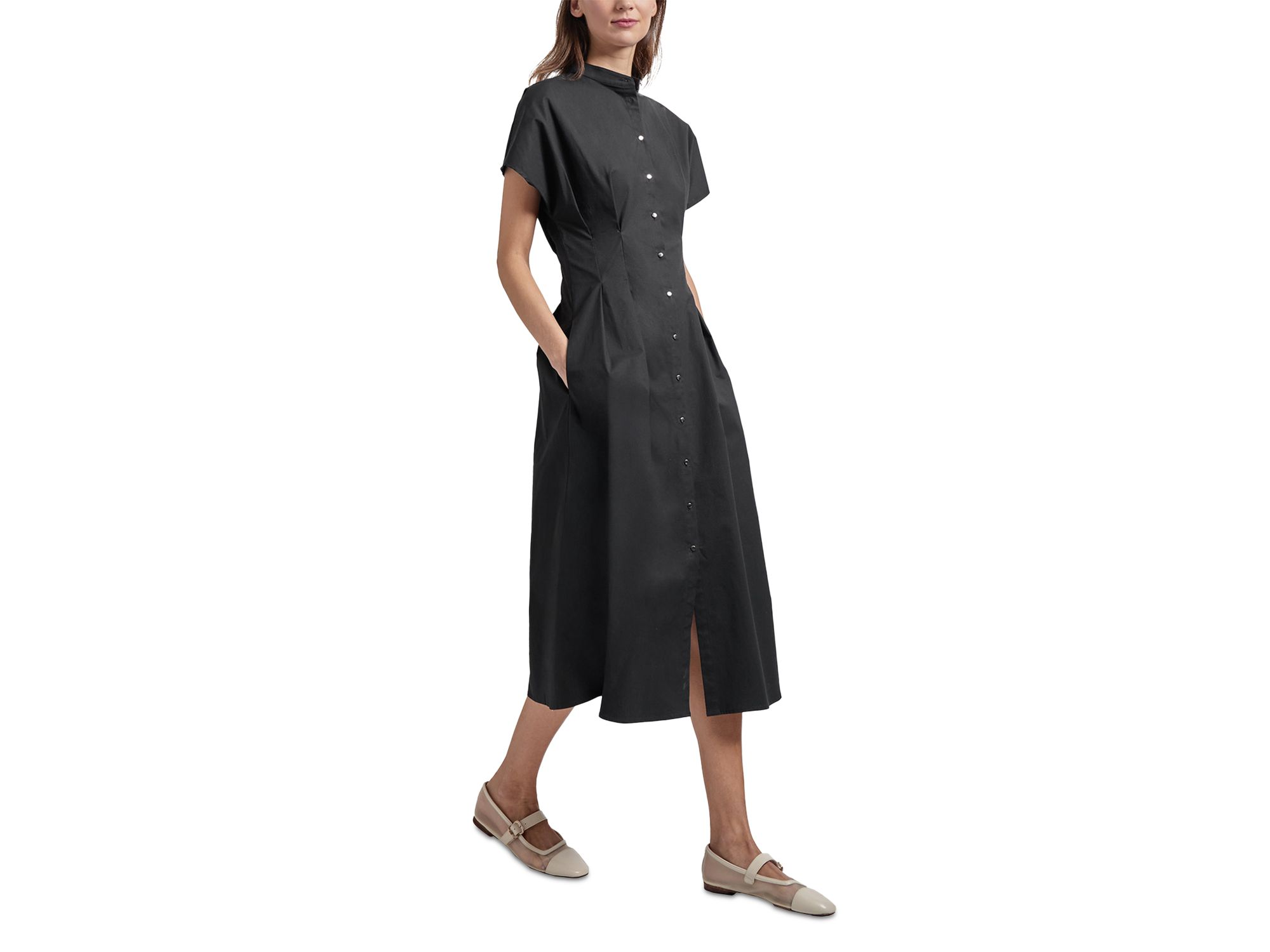 Stand Collar Button Front Midi Dress — Image 3