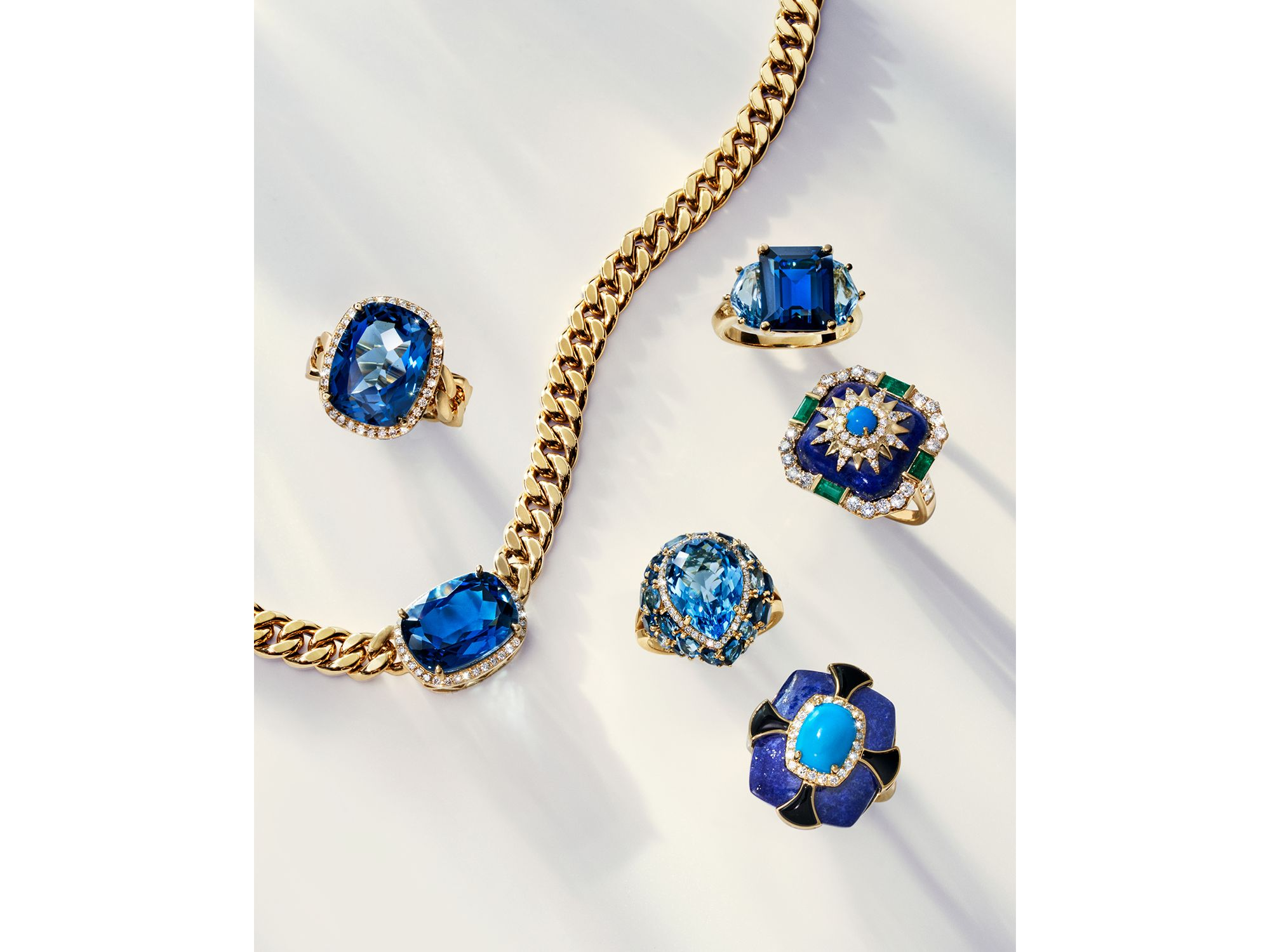 Blue Topaz & Diamond Bold Chain Link Statement Necklace in 14K Yellow Gold, 17" — Image 4