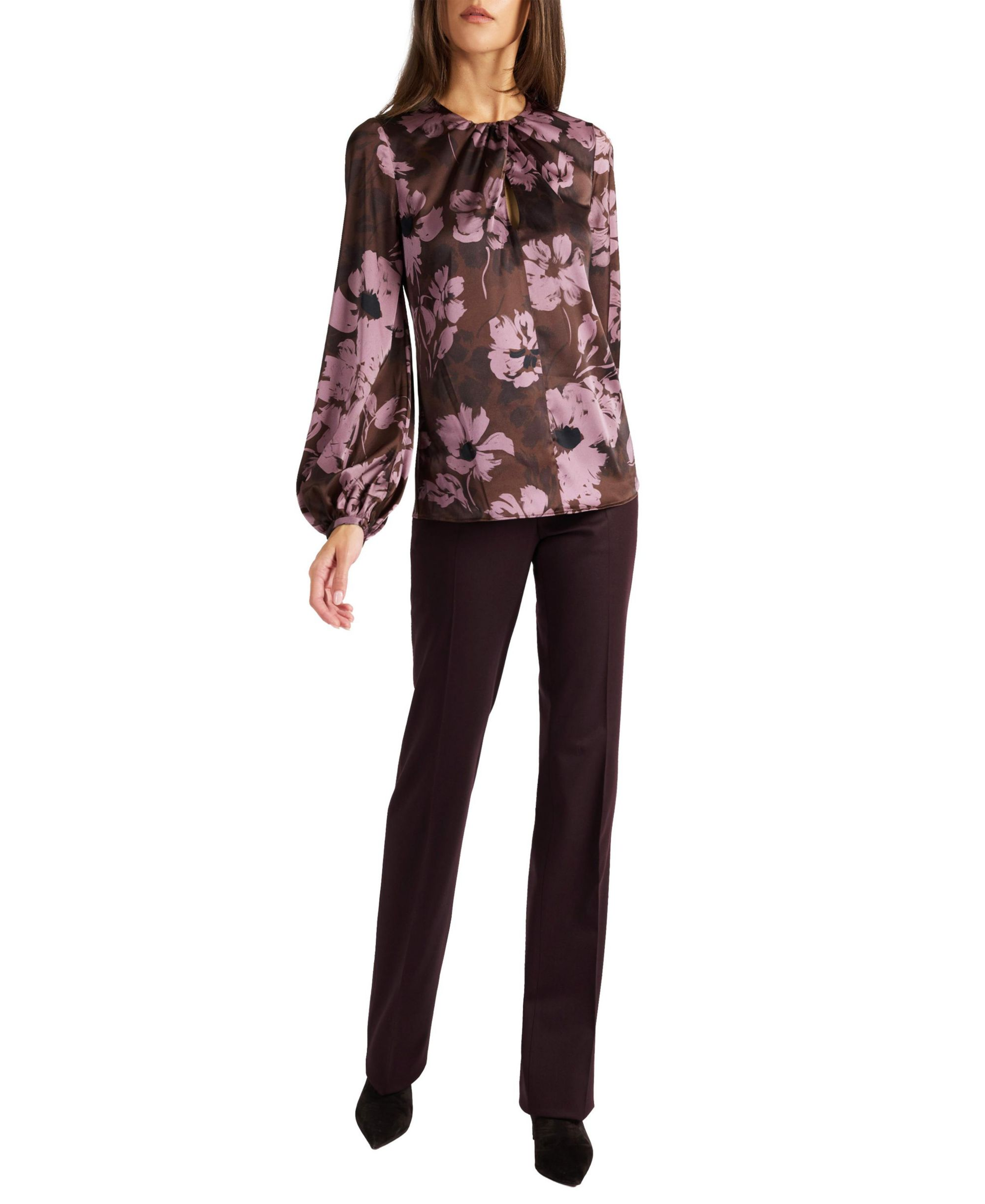 Elena Long Sleeve Twist Neck Blouse in Floral Twill Crepe — Image 6