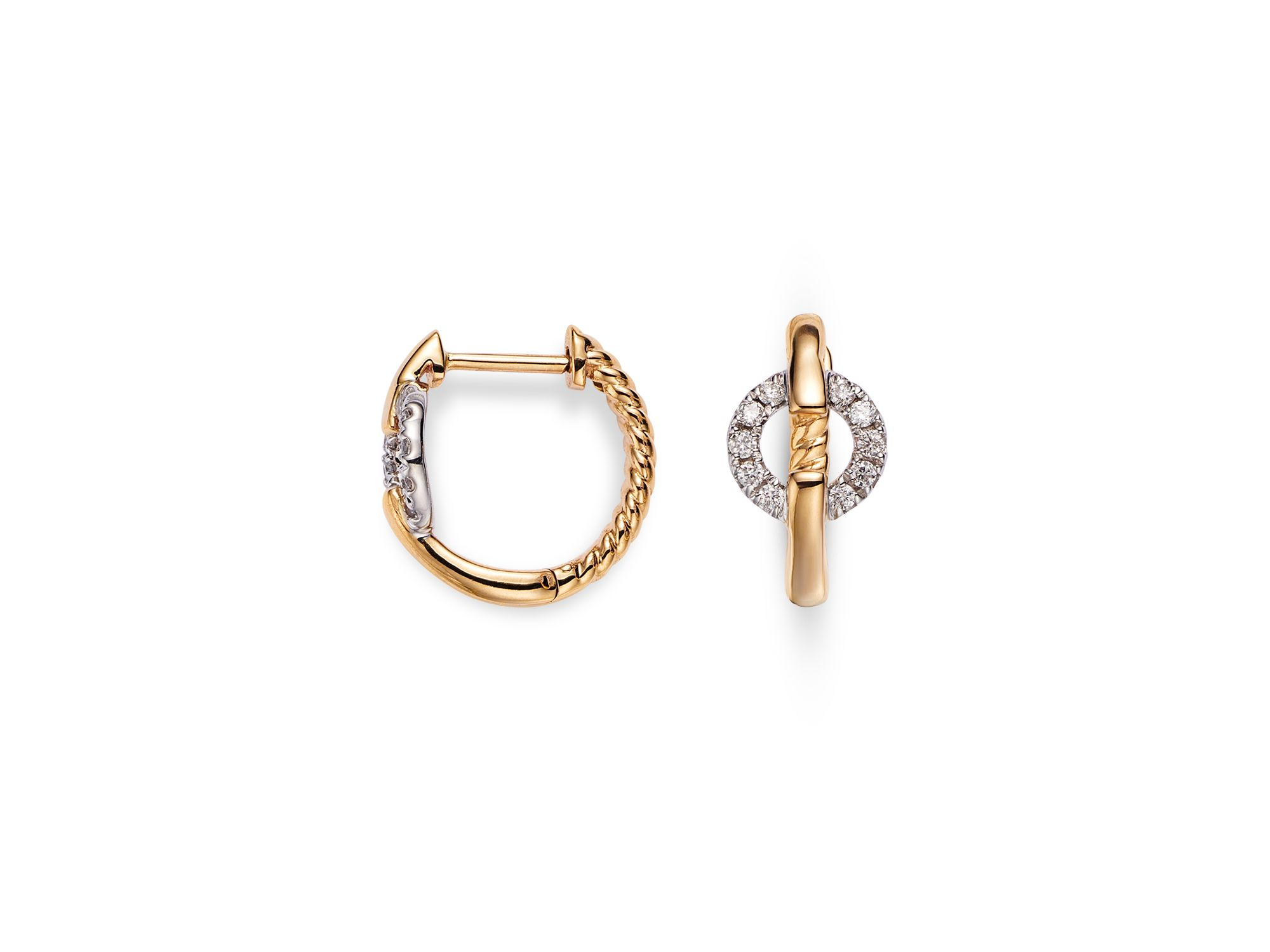 Diamond Circle Huggie Hoop Earrings in 14K White and Yellow Gold, 0.15 tcw — Image 5