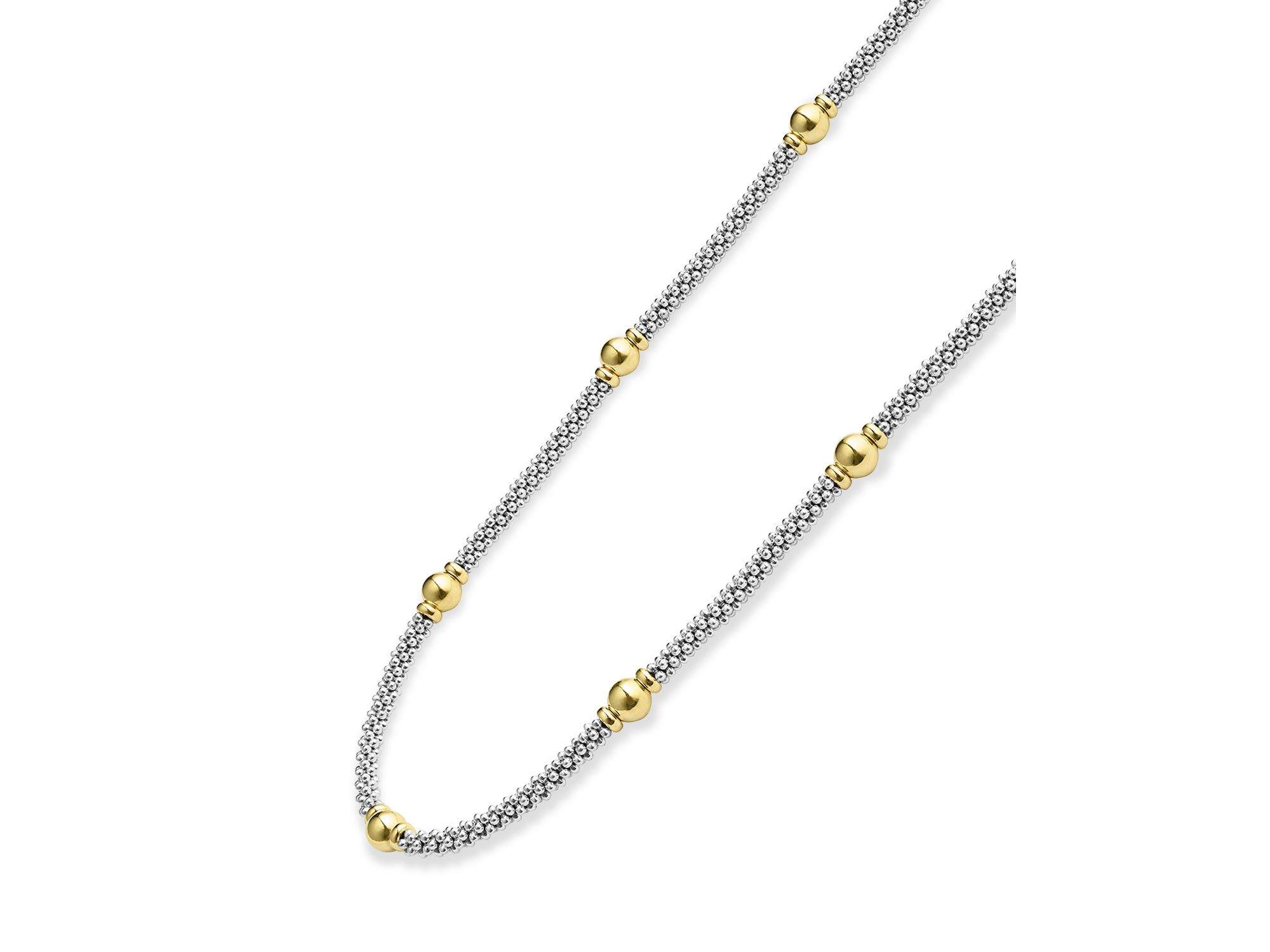 18K Yellow Gold & Sterling Silver Signature Caviar Two Tone Station Necklace, 18" — Image 3