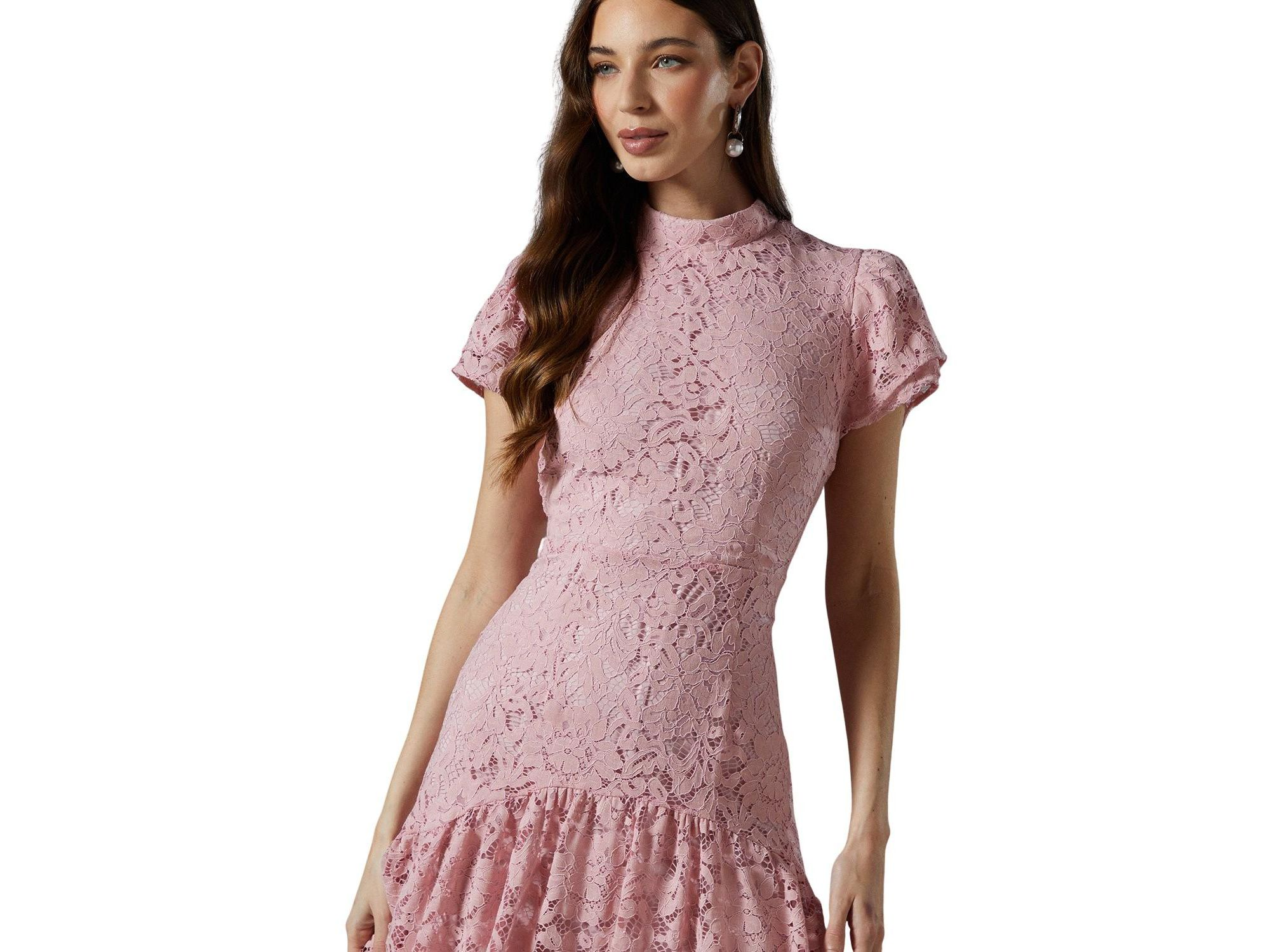 Lace Frill Sleeve High Neck Midi Dress — Image 3