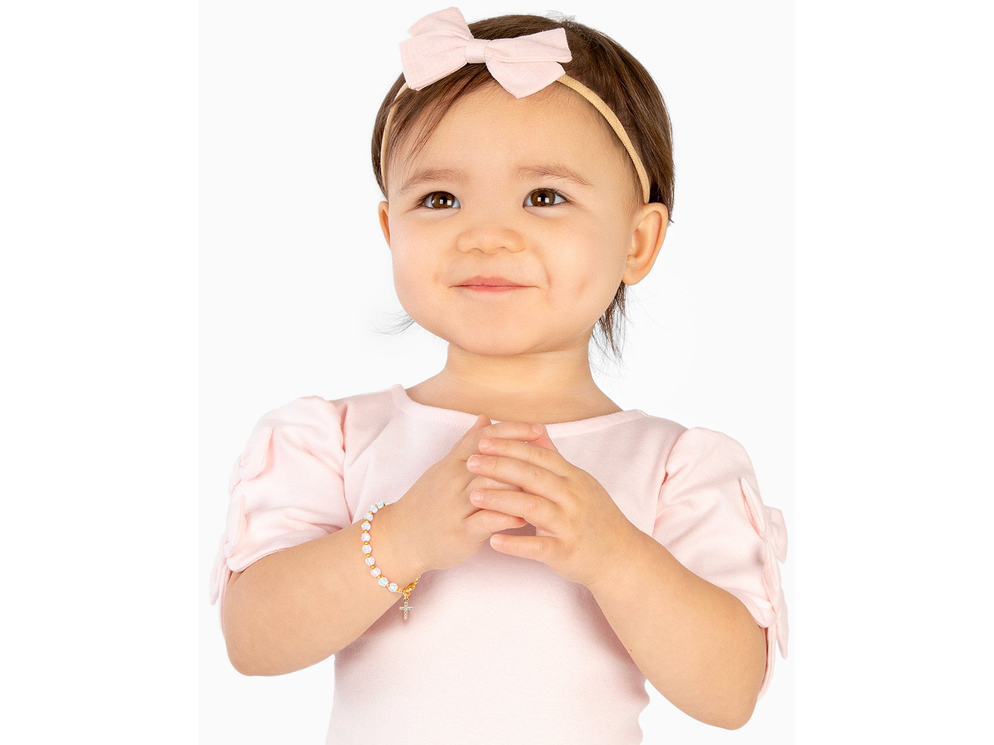 Children's 14K Gold Shimmer Crystal with Cross Girls' 6.25" Bracelet — Image 3