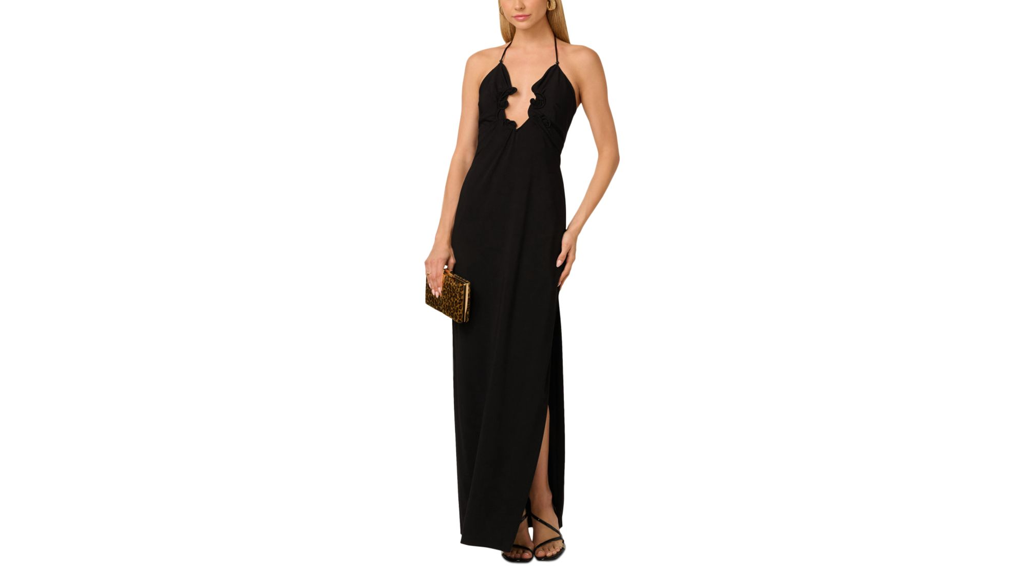 Jersey Knit Plunge Neck Long Dress — Image 4