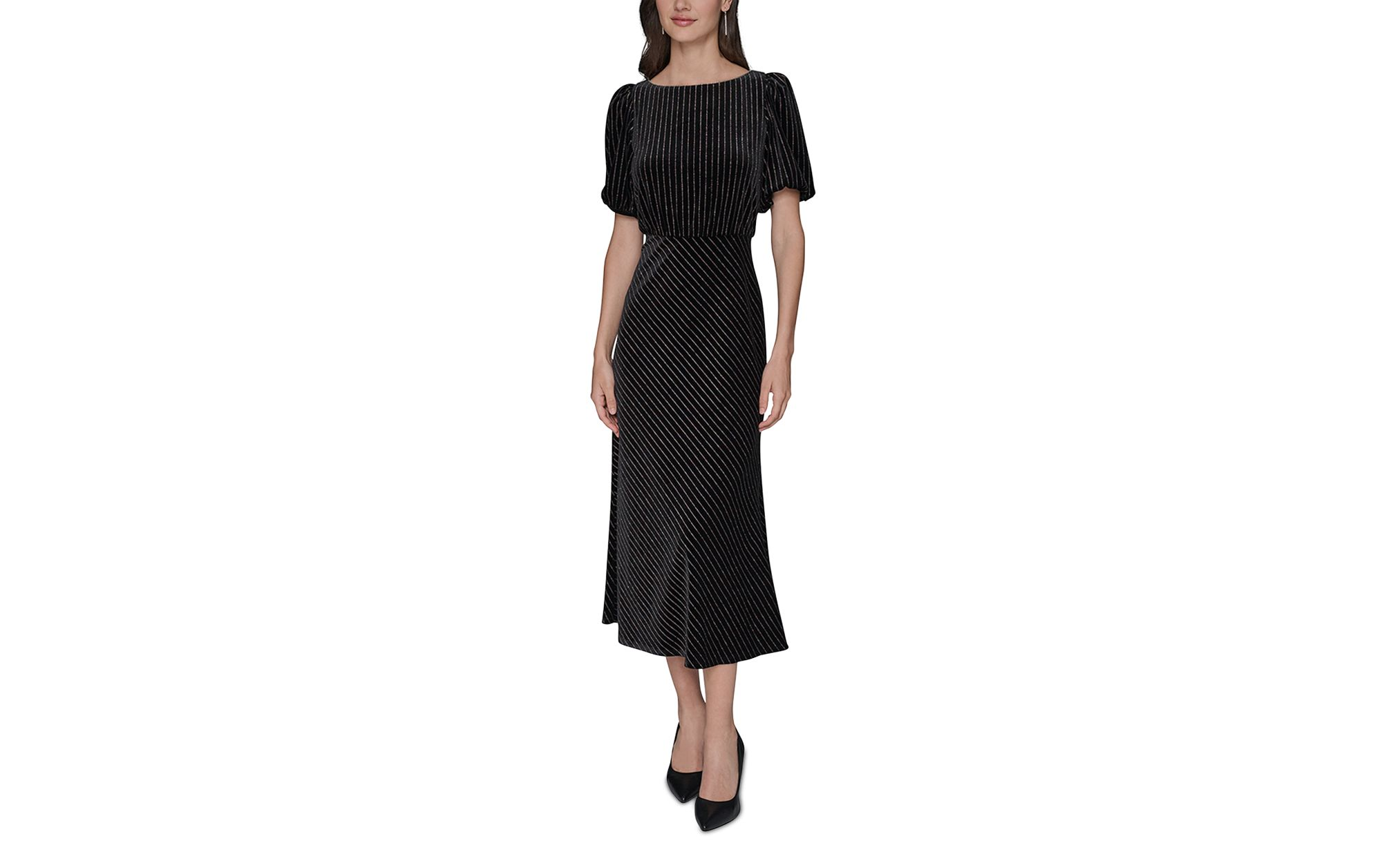 Velvet Pinstriped Midi Dress — Image 5