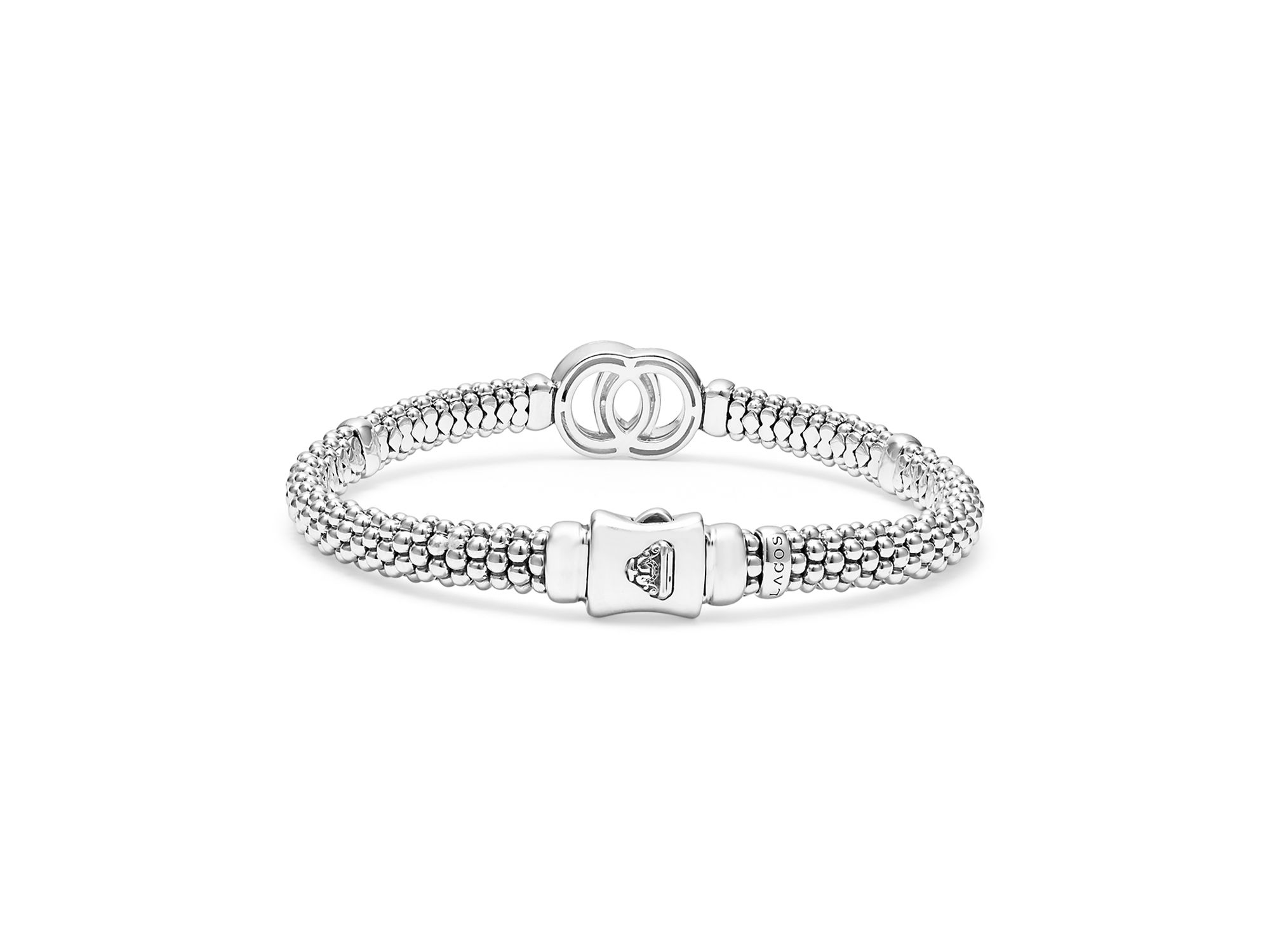 18K Yellow Gold & Sterling Silver Signature Caviar Interlocking Circle Beaded Bracelet — Image 5