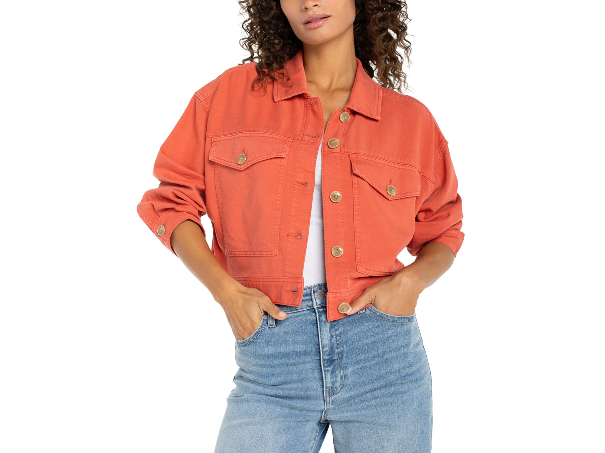 Oversized Cropped Denim Jacket in Red Clay — Image 4