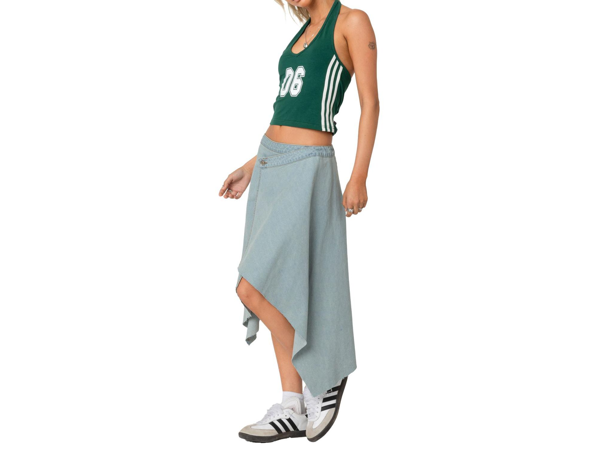 Asymmetric Wrapped Denim Midi Skirt — Image 3