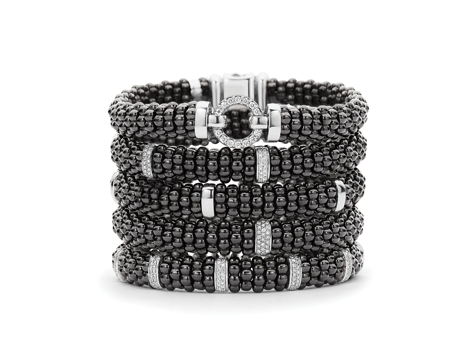 Black Caviar Ceramic Bracelet with Sterling Silver and 1 Diamond Bar — Image 4