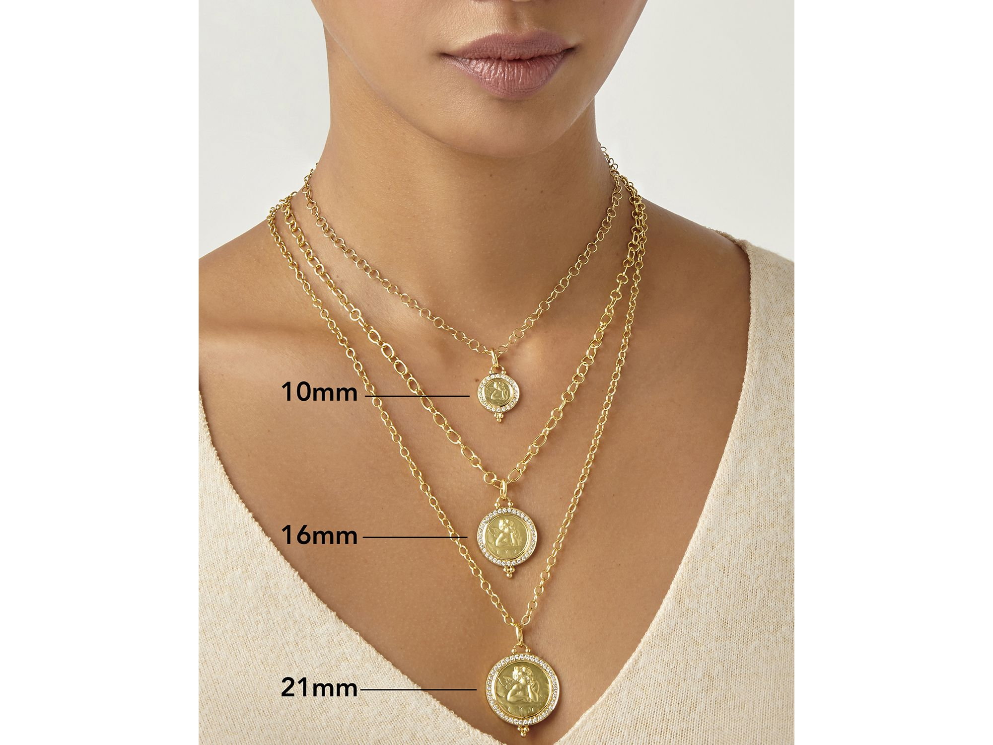 18K Gold 10mm Angel Pendant with Diamond Pavé — Image 3