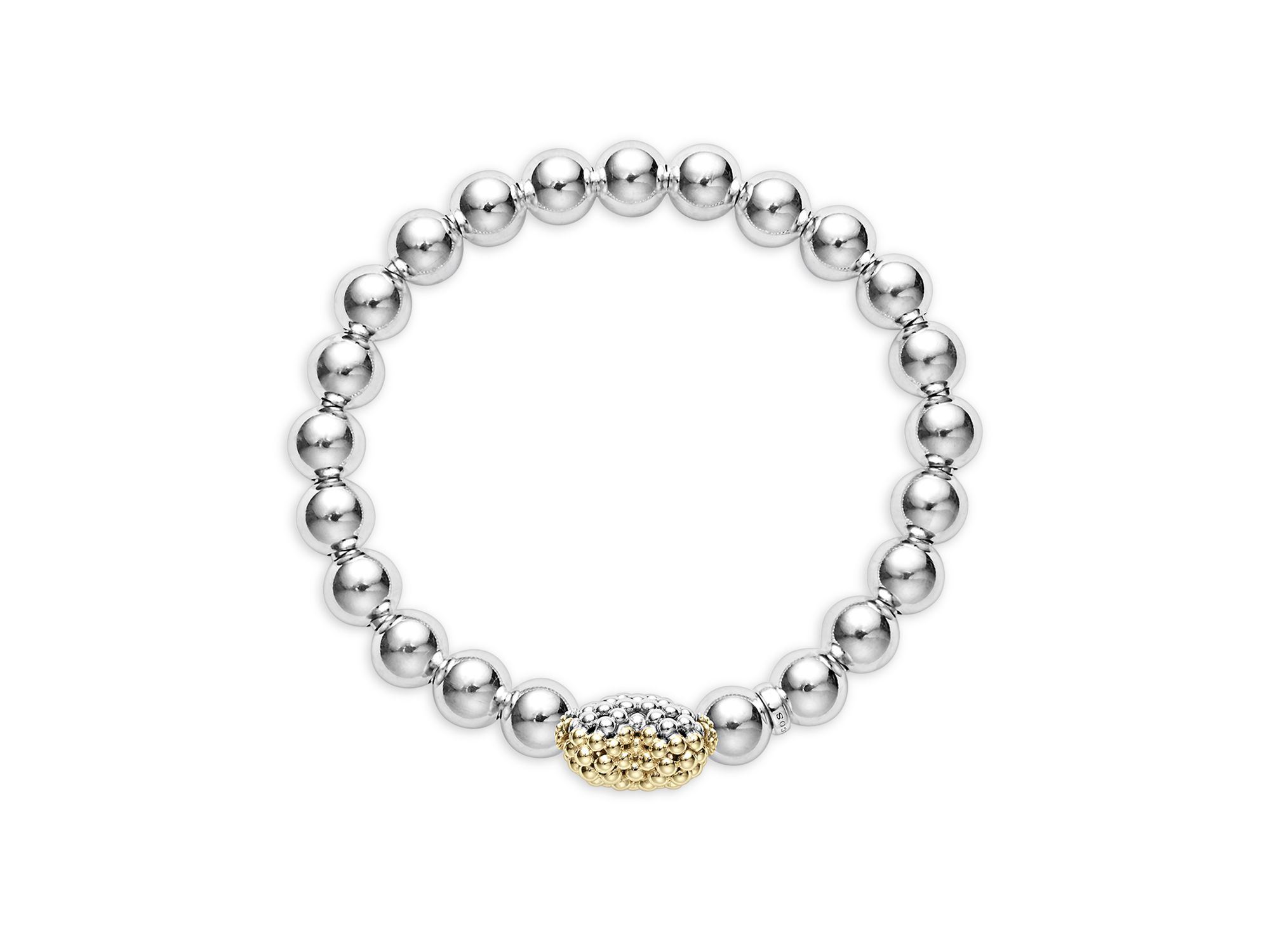 18K Yellow & Sterling Silver Signature Caviar Heart Beaded Stretch Bracelet — Image 4