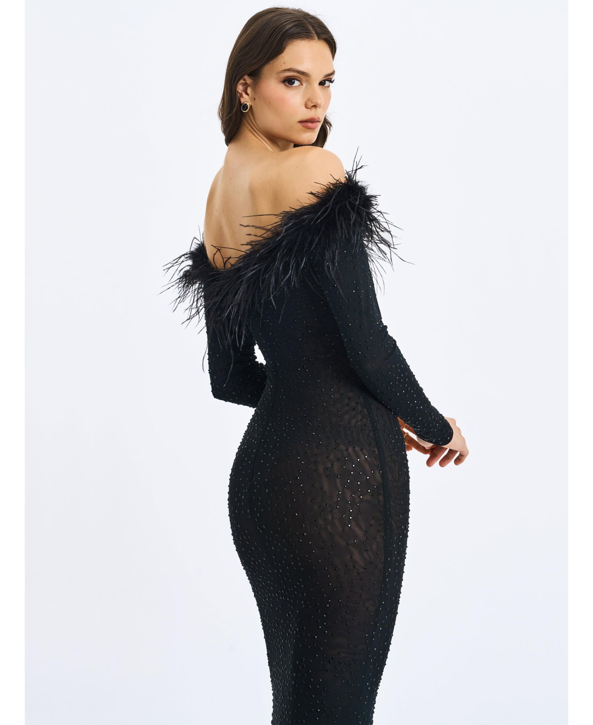 Emberly Trimmed Off-Shoulder Rhinestone Mesh Mermaid Dress — Image 4