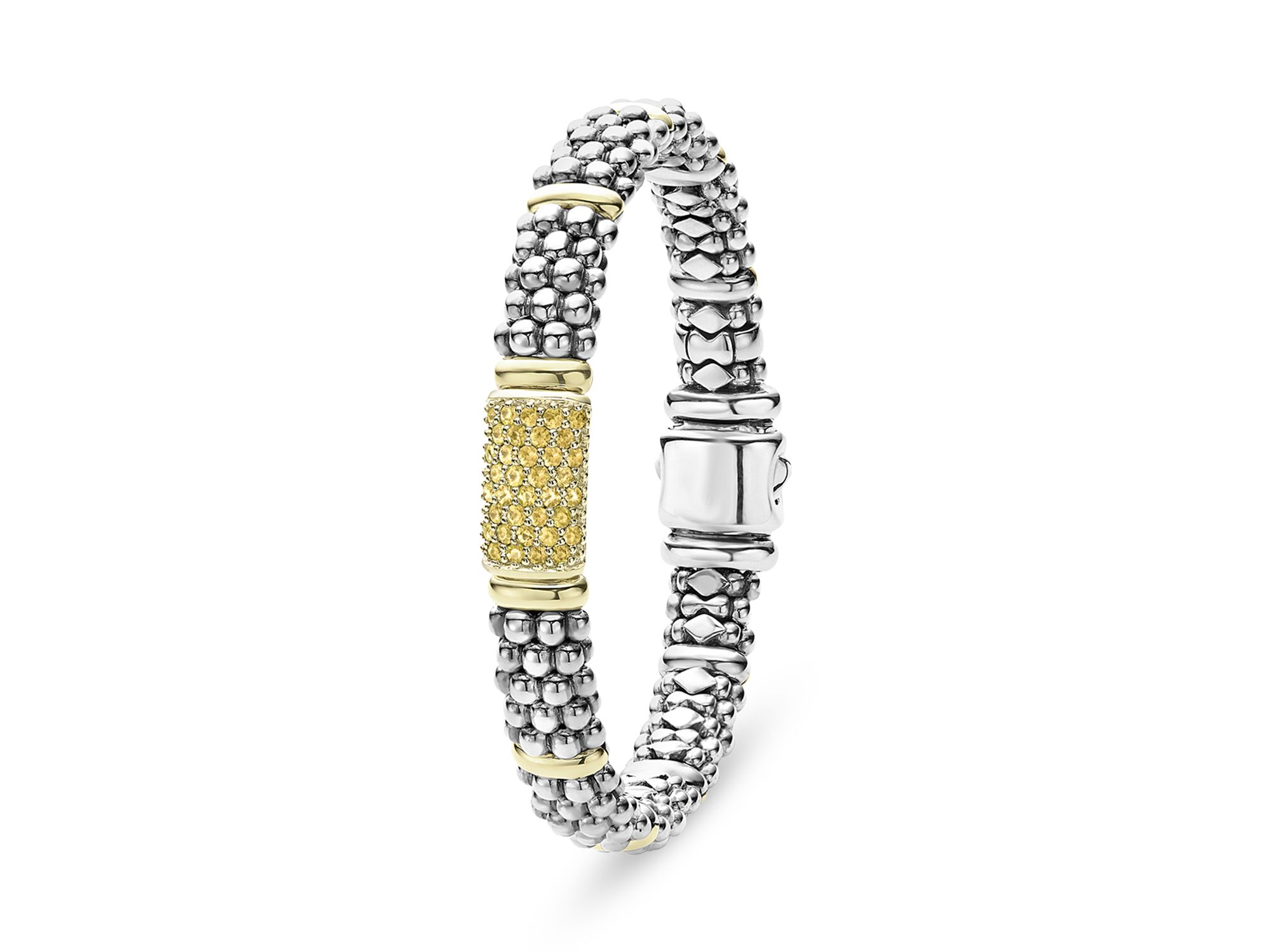 18K Yellow Gold & Sterling Silver Signature Caviar Yellow Sapphire Pavé Link Bracelets — Image 3