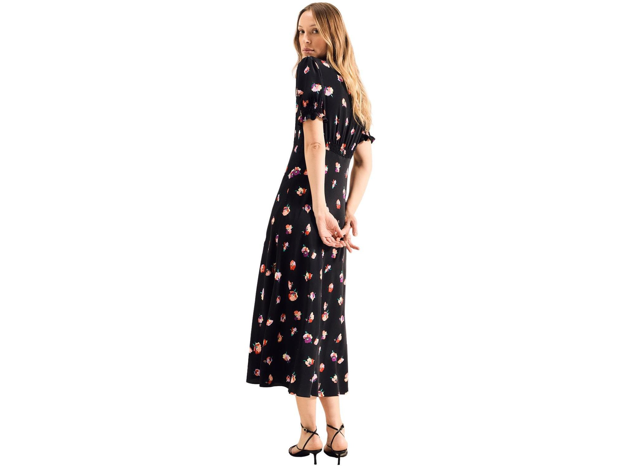 Pansy Print Shirred Cuff Midi Dress — Image 4