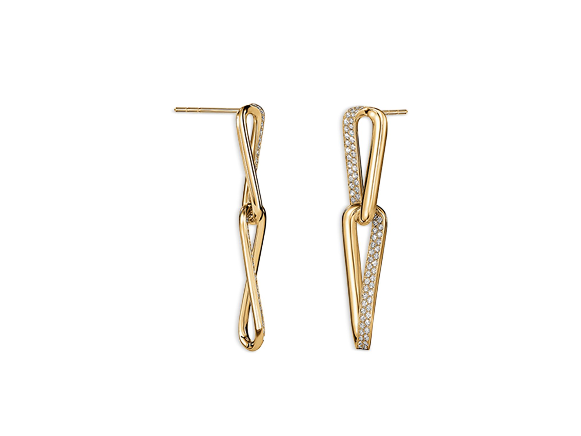 18K Yellow Gold Inside Out Diamond Chain Link Drop Earrings — Image 3
