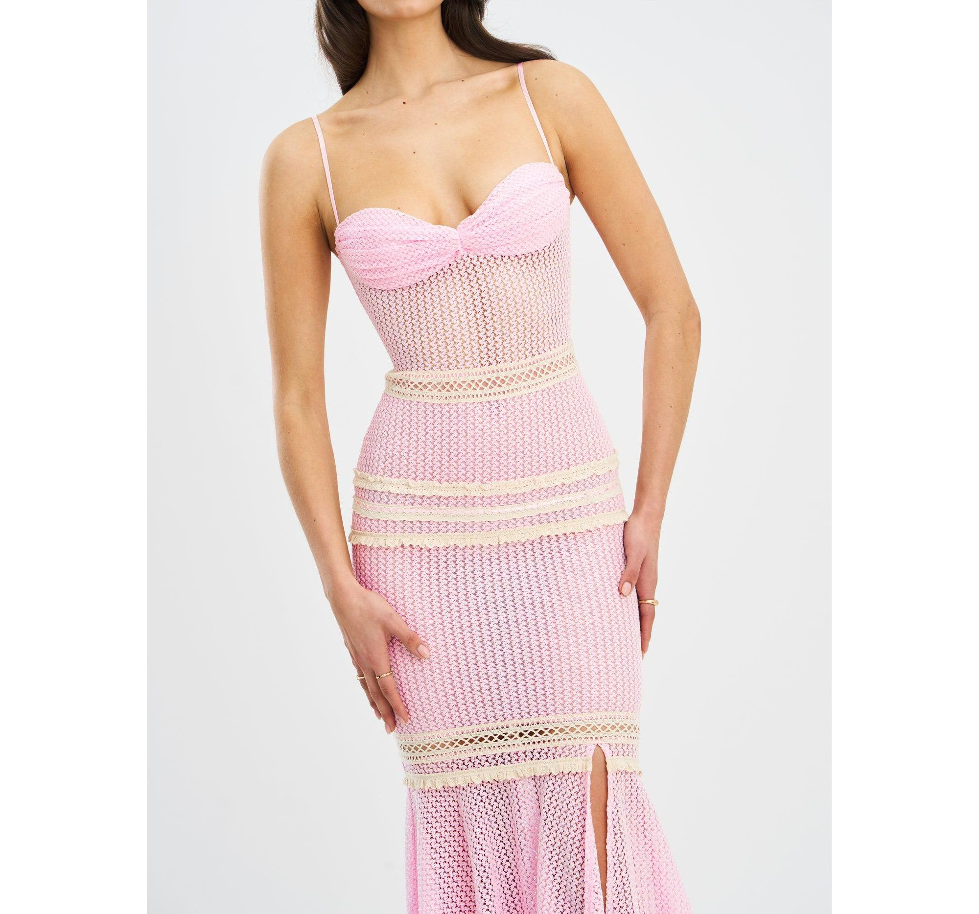 Pallas Bodycon Crochet Lace Trim Mermaid Maxi Dress — Image 5