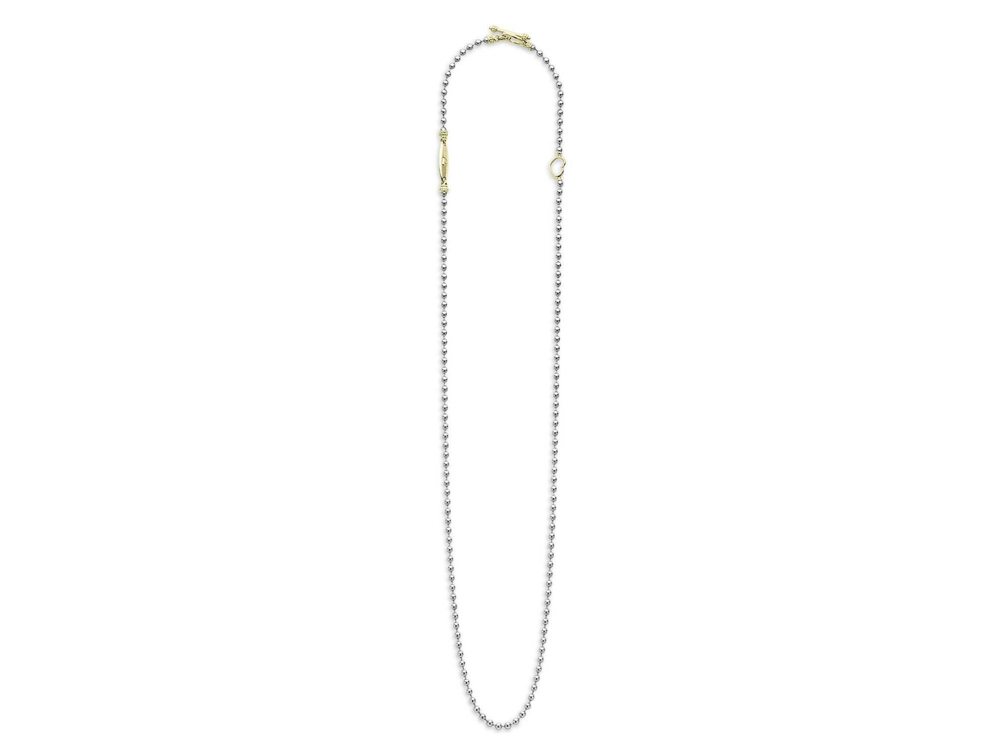 18K Yellow Gold & Sterling Silver Signature Caviar Toggle Necklace, 18" — Image 6