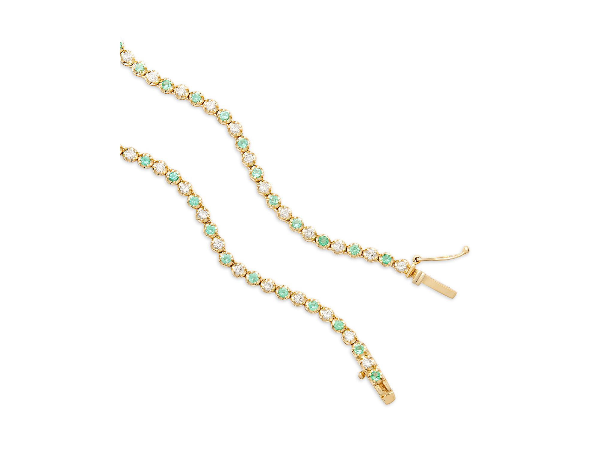Emerald & Diamond Crown Set Tennis Necklace in 14K Yellow Gold, 16.5" — Image 4