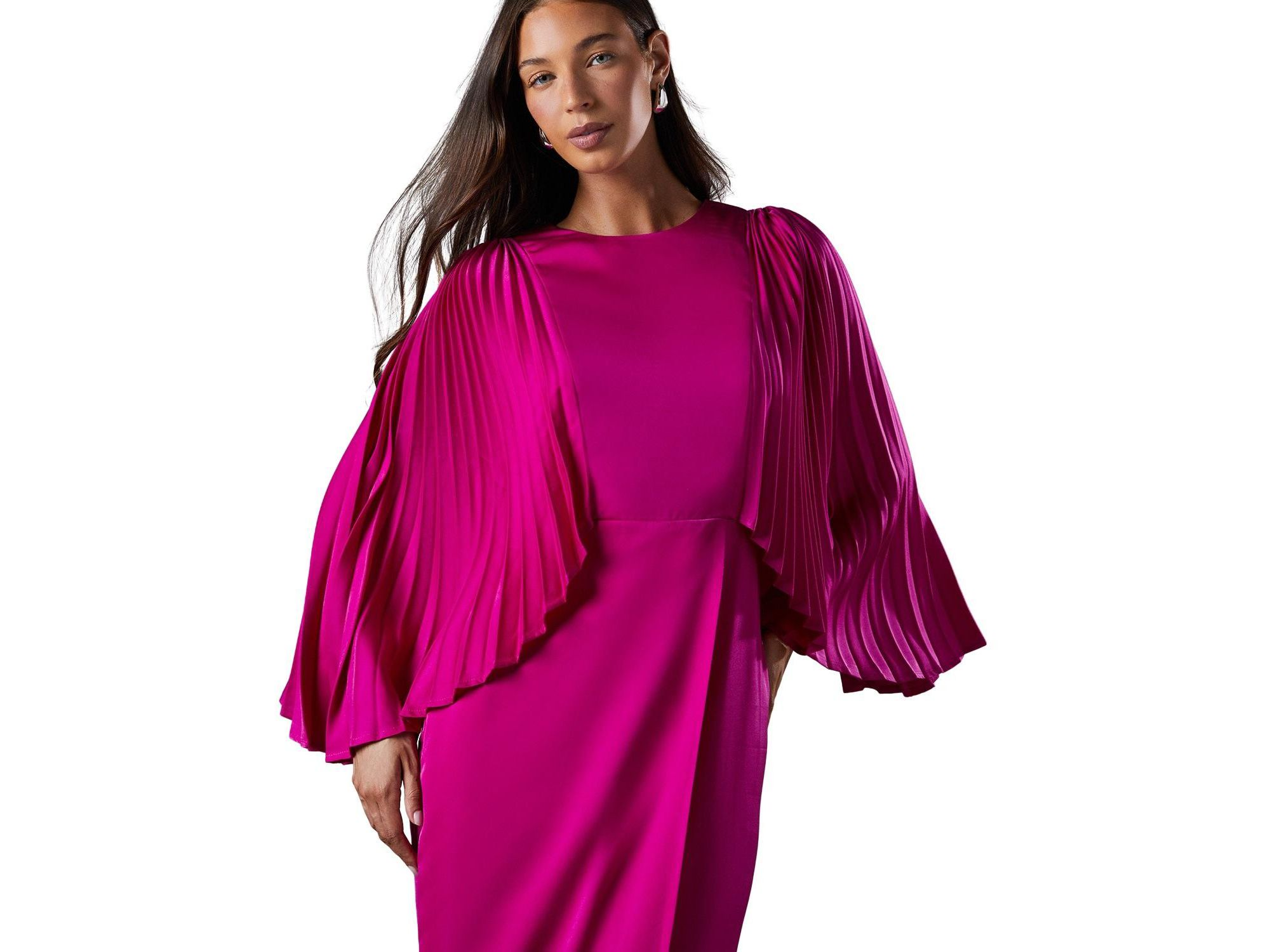 Short Sleeve Pleated Cape Maxi Dress — Image 3