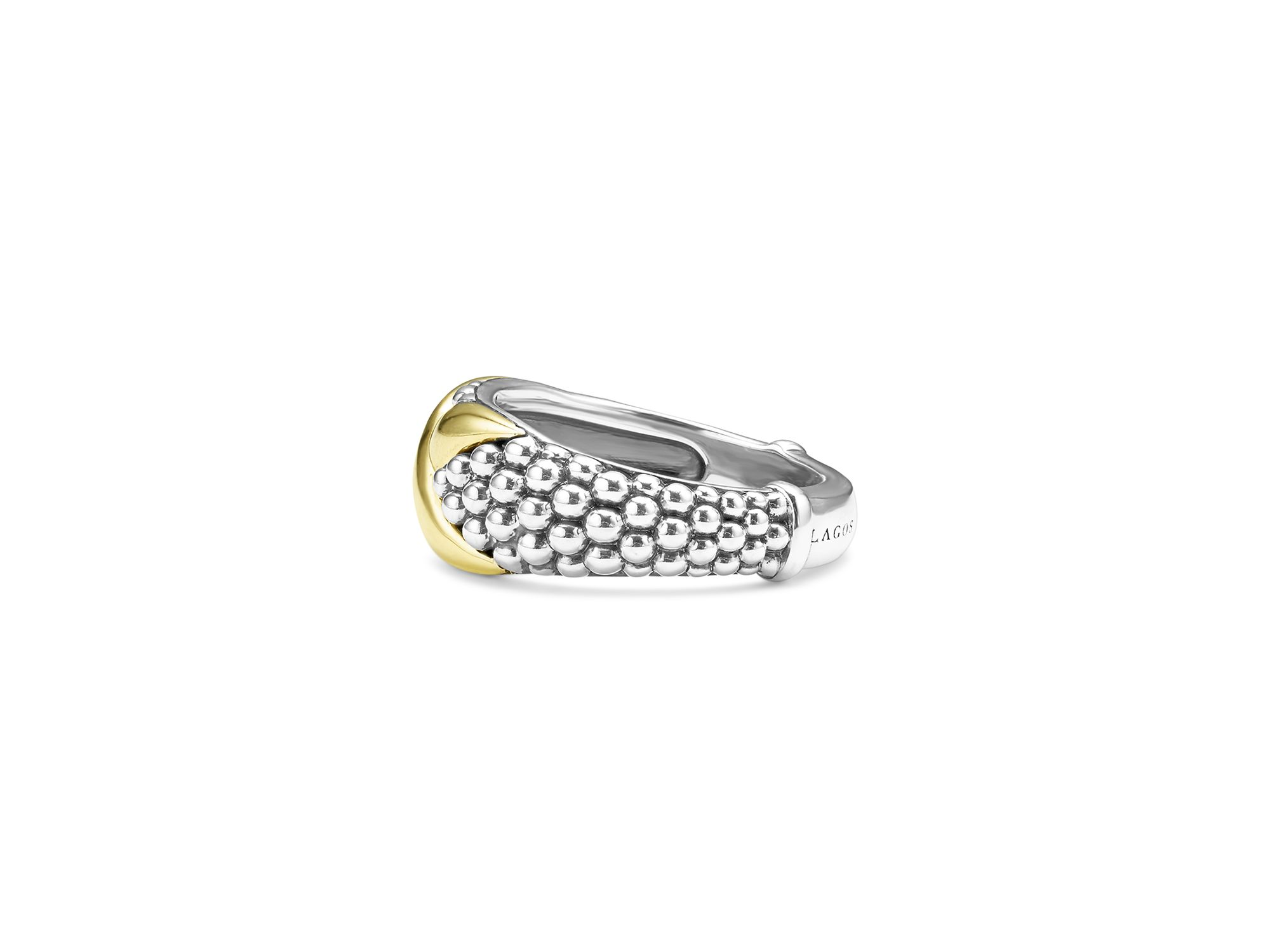 18K Yellow Gold & Sterling Silver Embrace X & Caviar Bead Statement Ring — Image 4