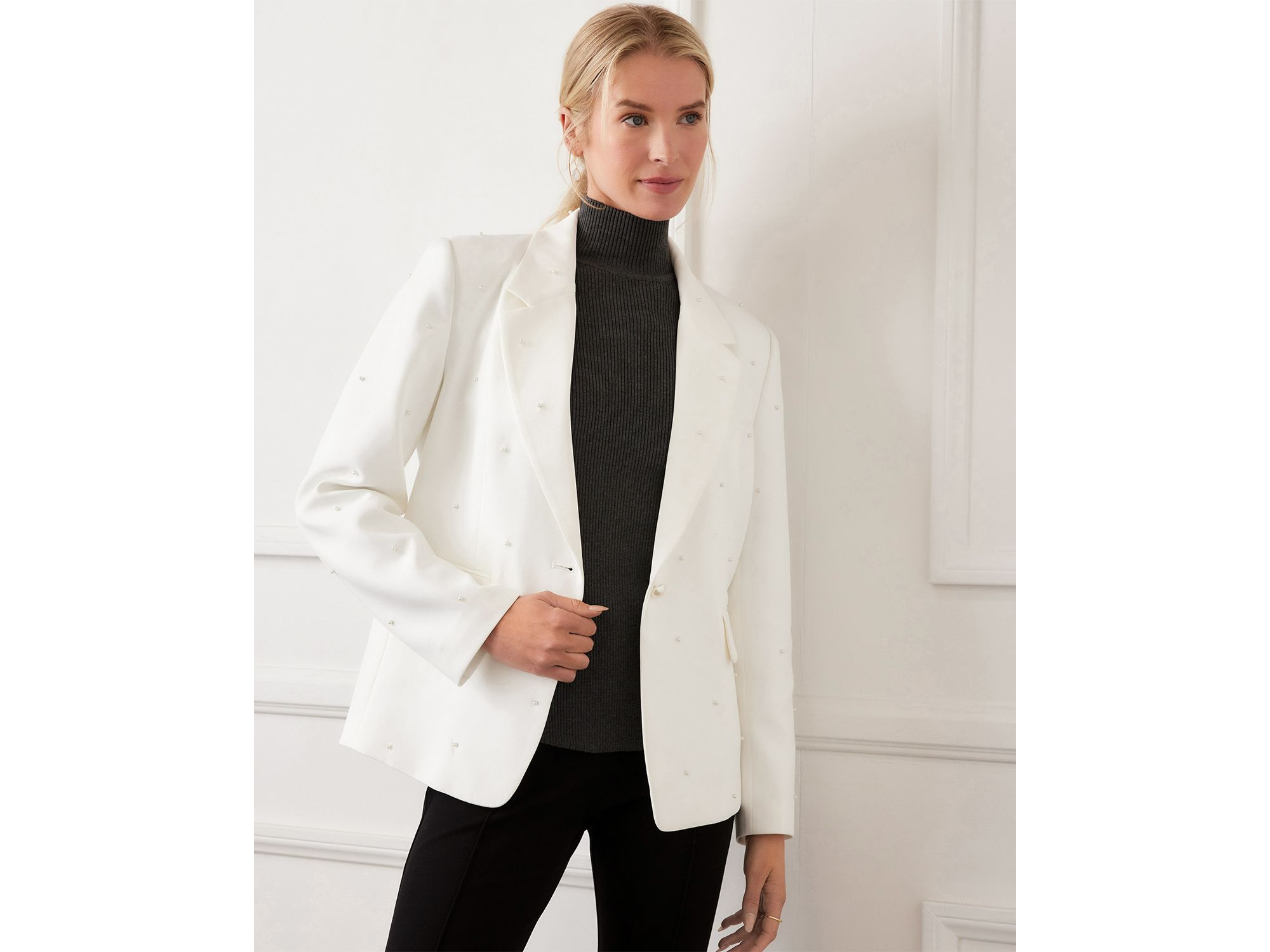 Faux Pearl Embellished Blazer — Image 3