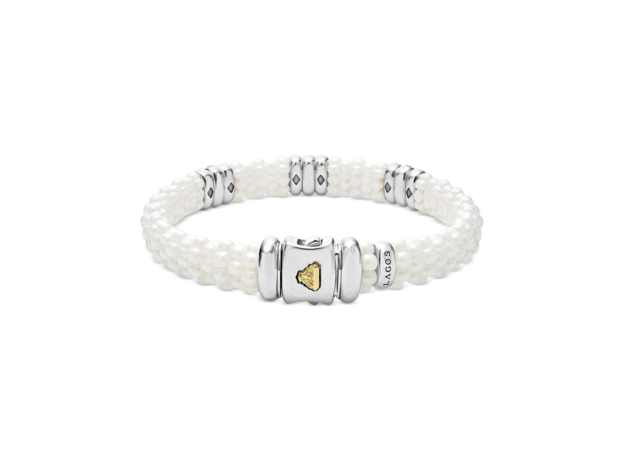 Sterling Silver White Caviar Ceramic & Diamond Beaded Bracelet — Image 5