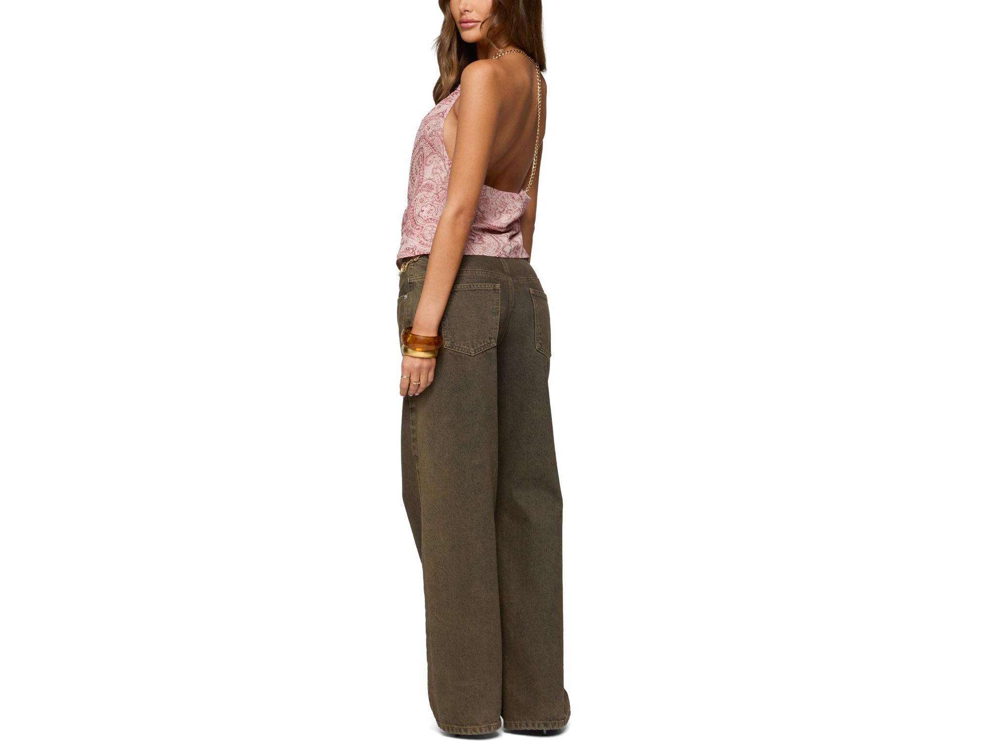 Printed Halter Chain Cowl Neck Top — Image 3