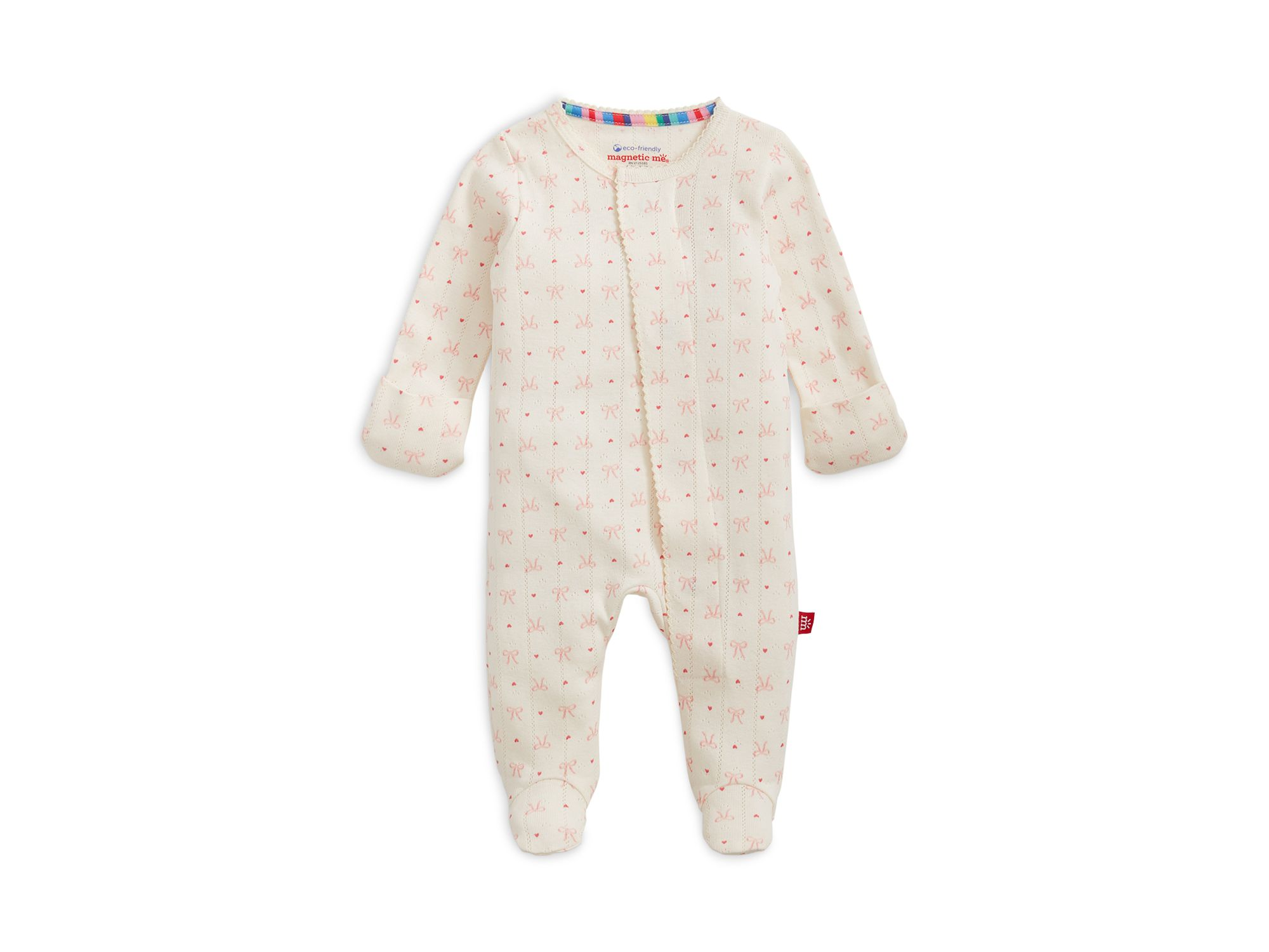 Girls' Heart & Bow Pointelle Magnetic Footie - Baby — Image 4