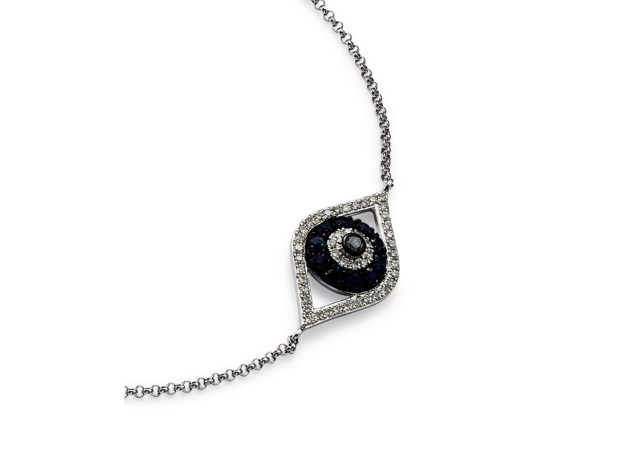 Diamond and Blue Sapphire Evil Eye Bracelet in 14K White Gold - Exclusive — Image 3