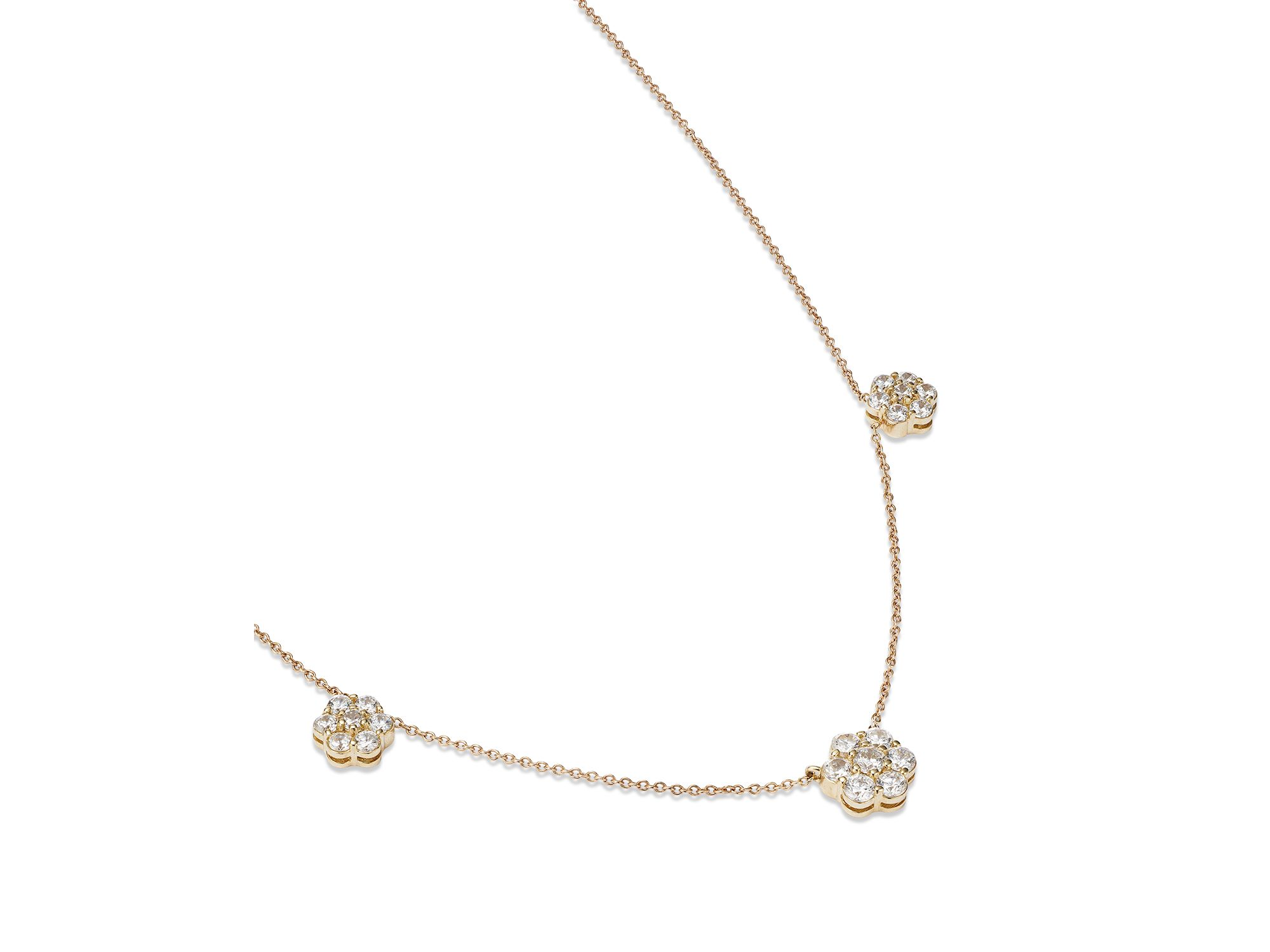 Diamond Flower Station Collar Necklace in 14K Yellow Gold, 0.75 tcw — Image 3
