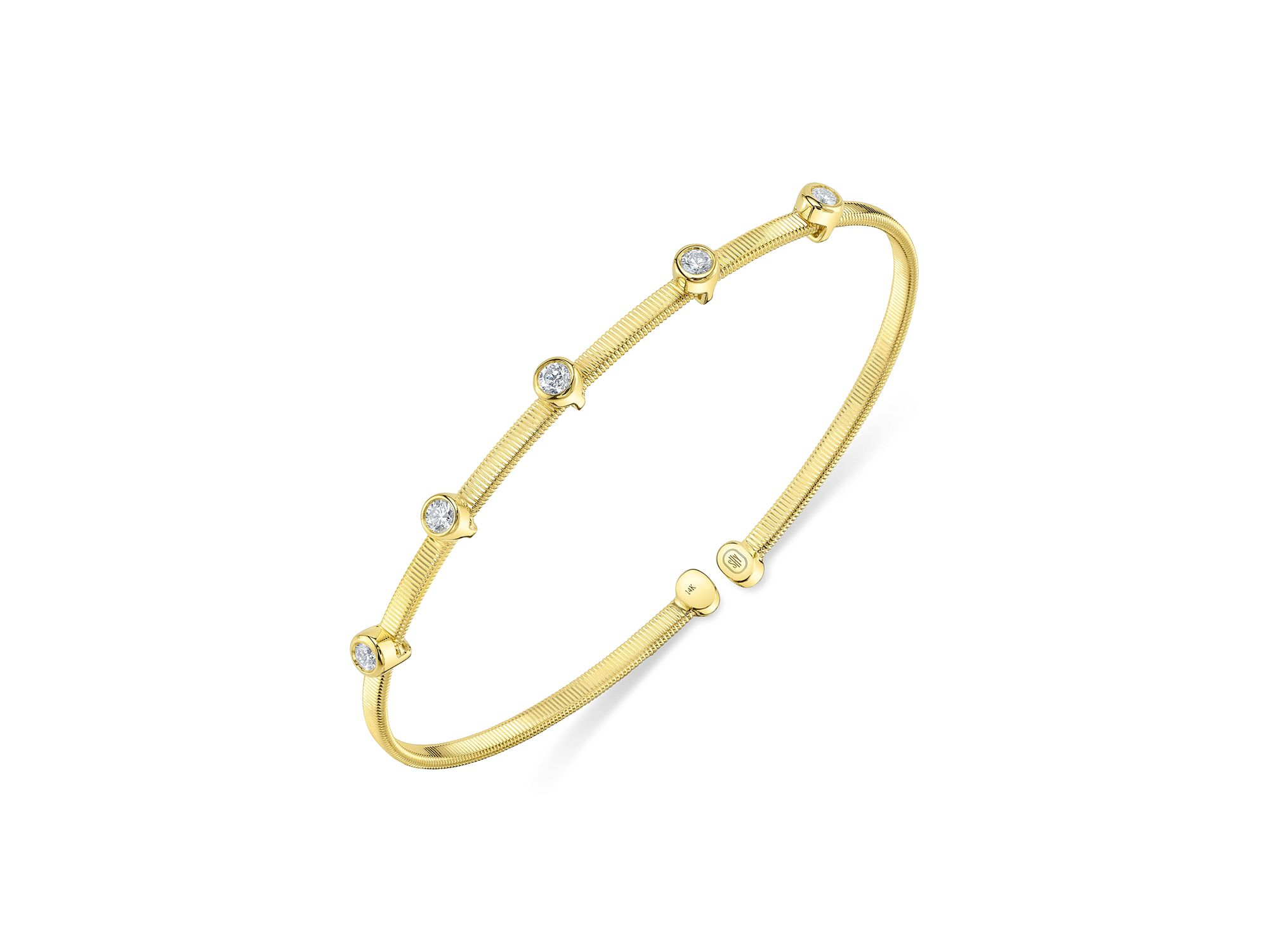 14K Yellow Gold Diamond Bezel Bangle Bracelet — Image 3