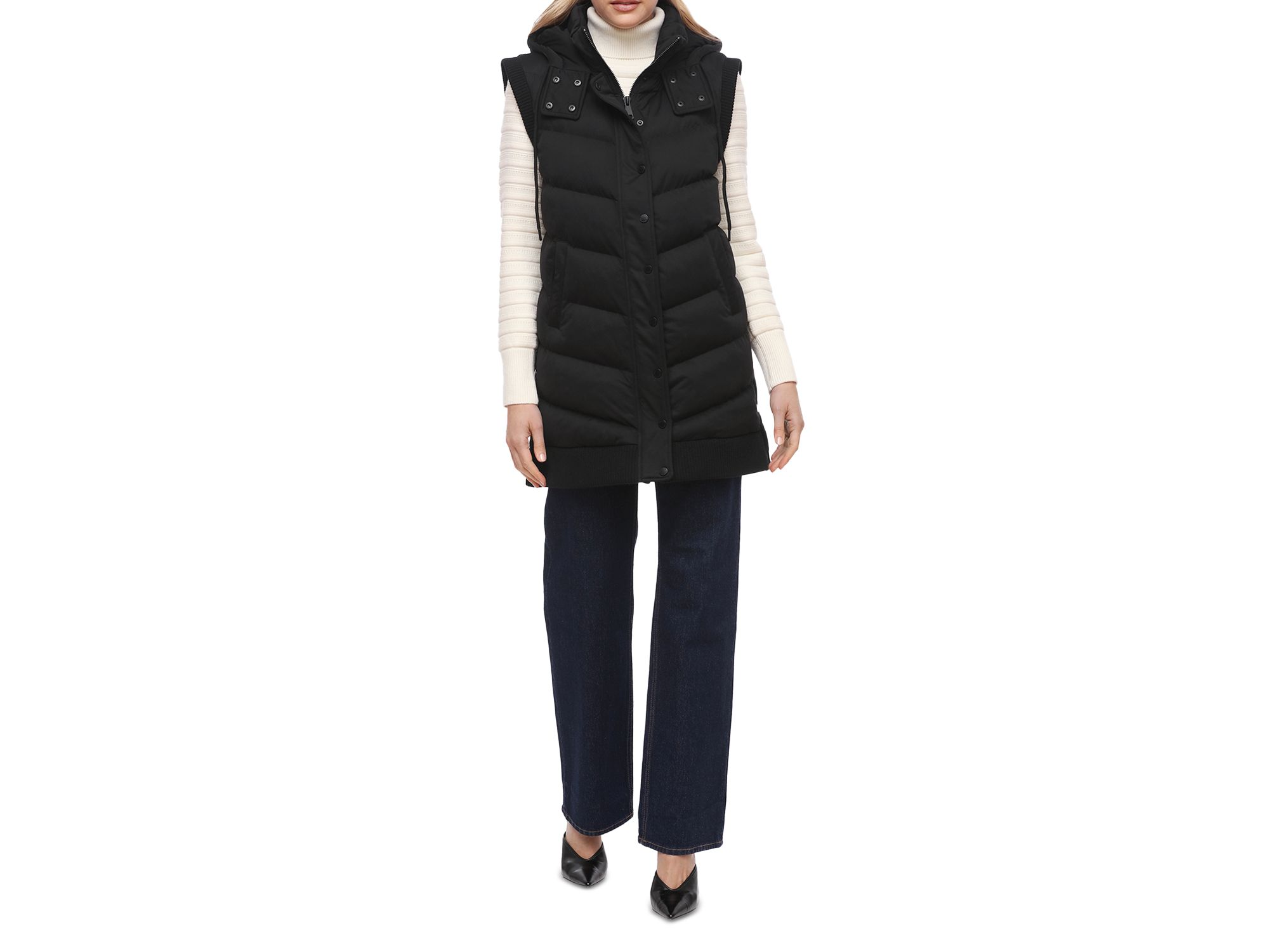 Long Hooded Puffer Vest — Image 6
