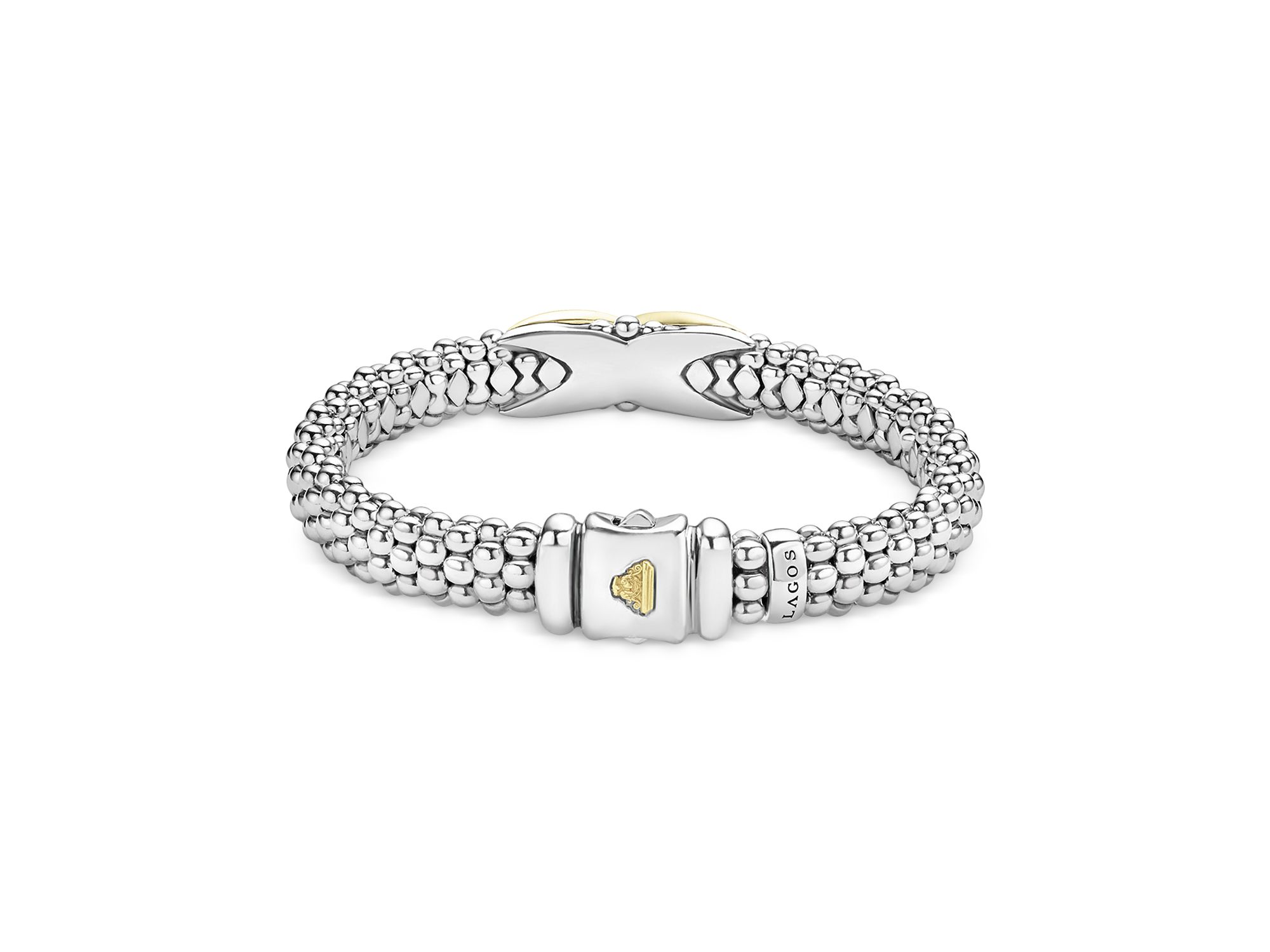 18K Yellow Gold & Sterling Silver Embrace X Caviar Bead Link Bracelet — Image 5