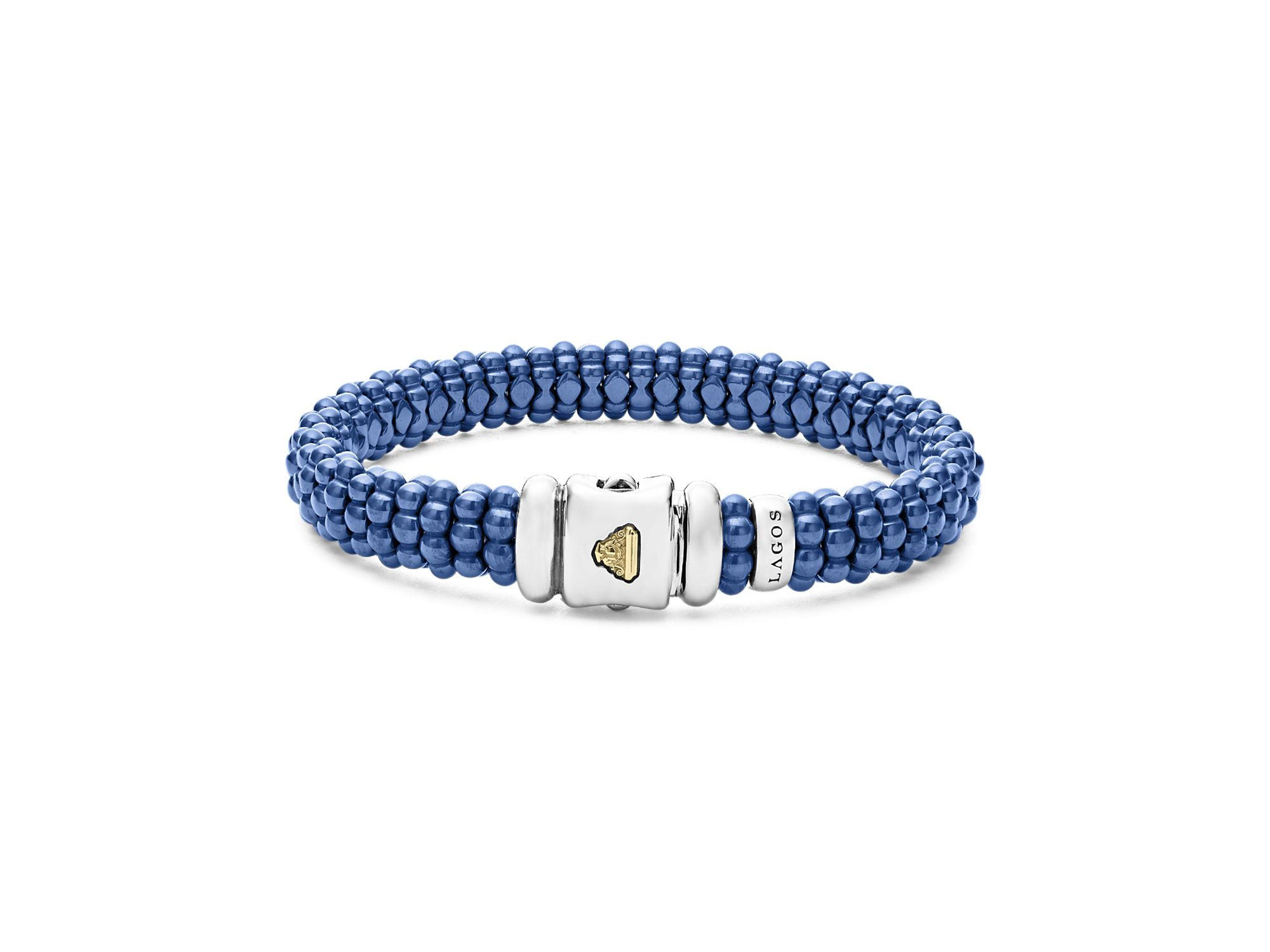 18K Yellow Gold & Sterling Silver Ultramarine Ceramic Bead Bracelet — Image 5