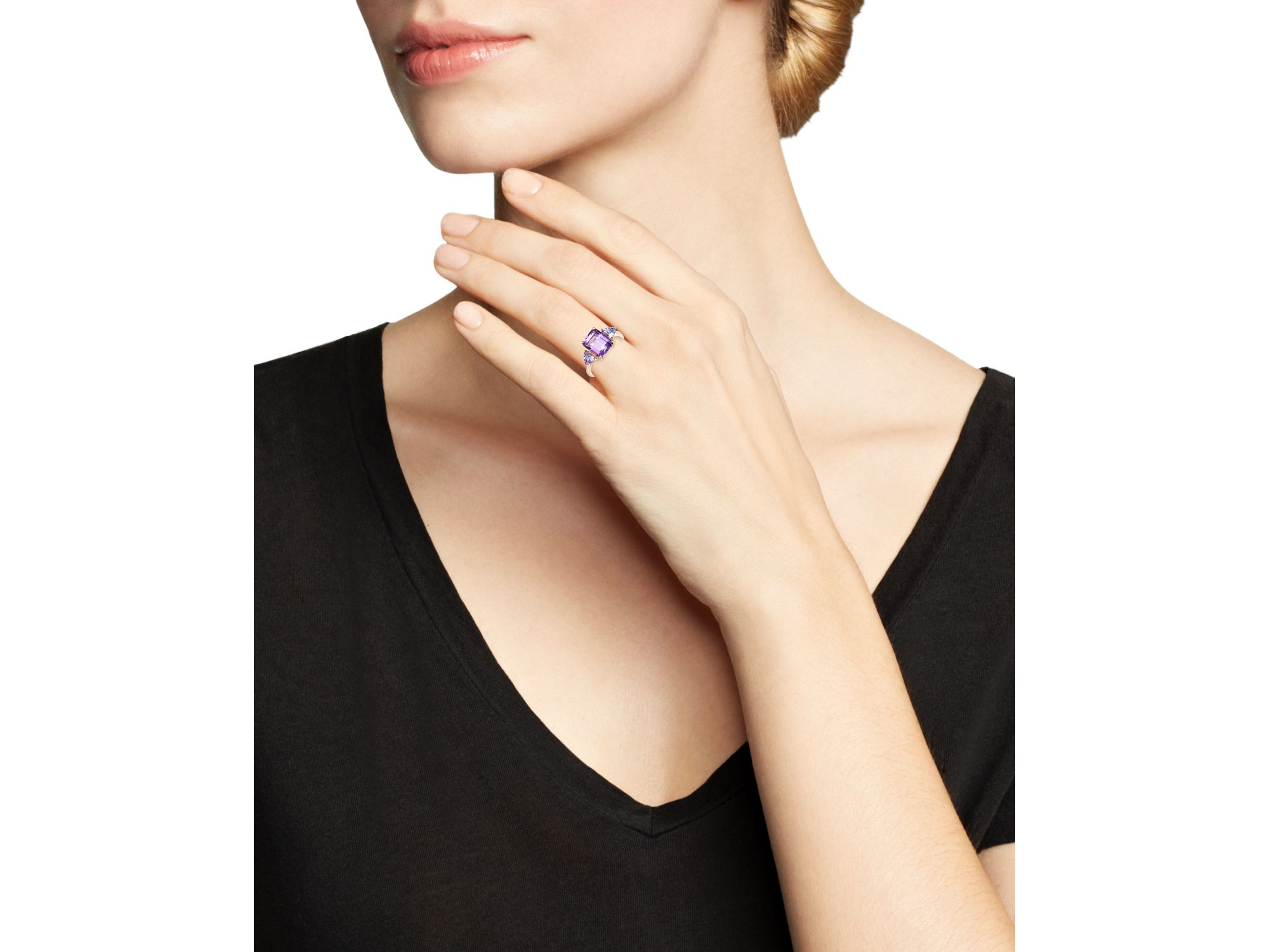 Amethyst & Tanzanite Cocktail Ring in 14K Rose Gold — Image 3