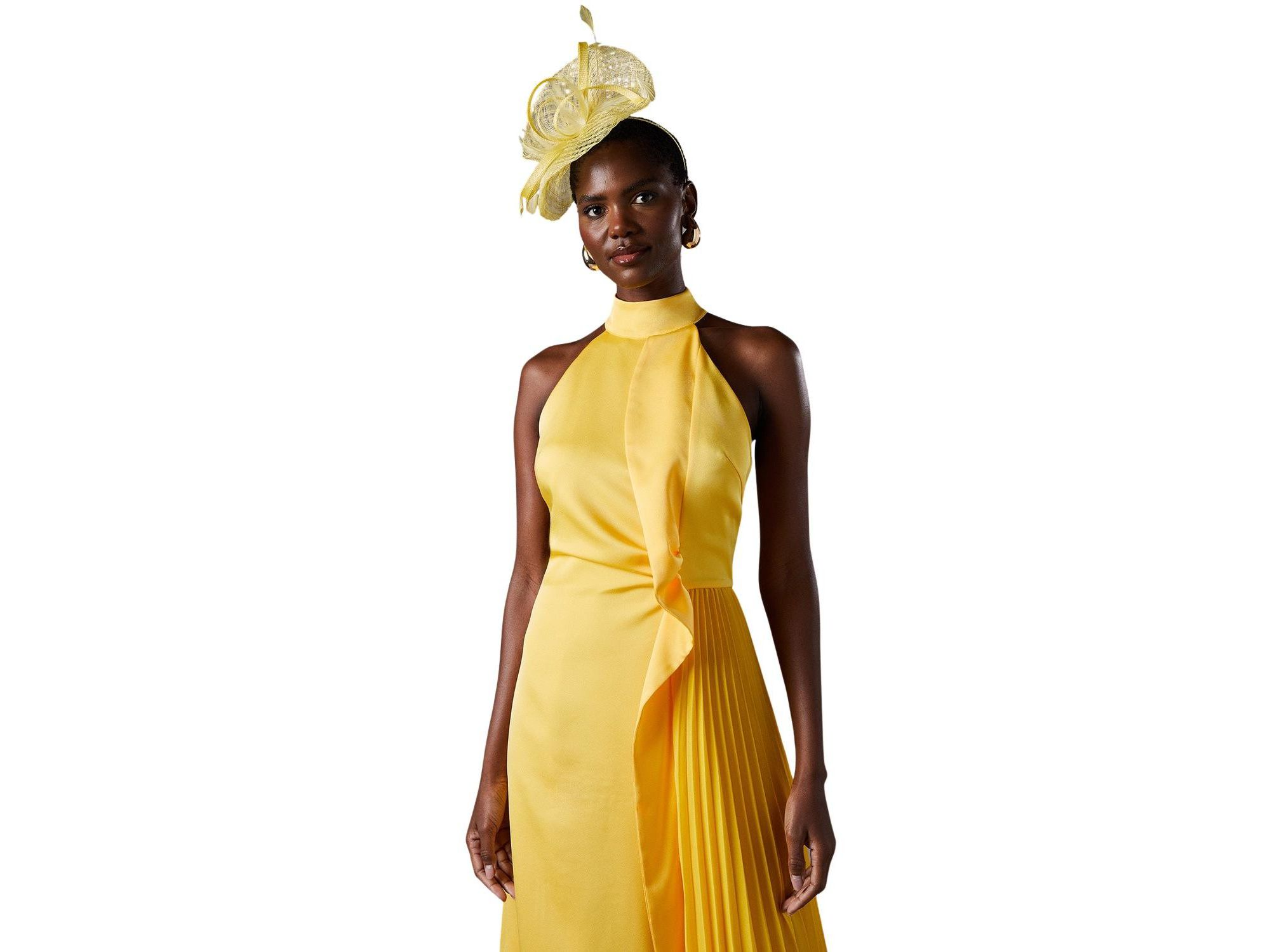 Halter Pleated Asymmetric Hem Midi Dress — Image 3