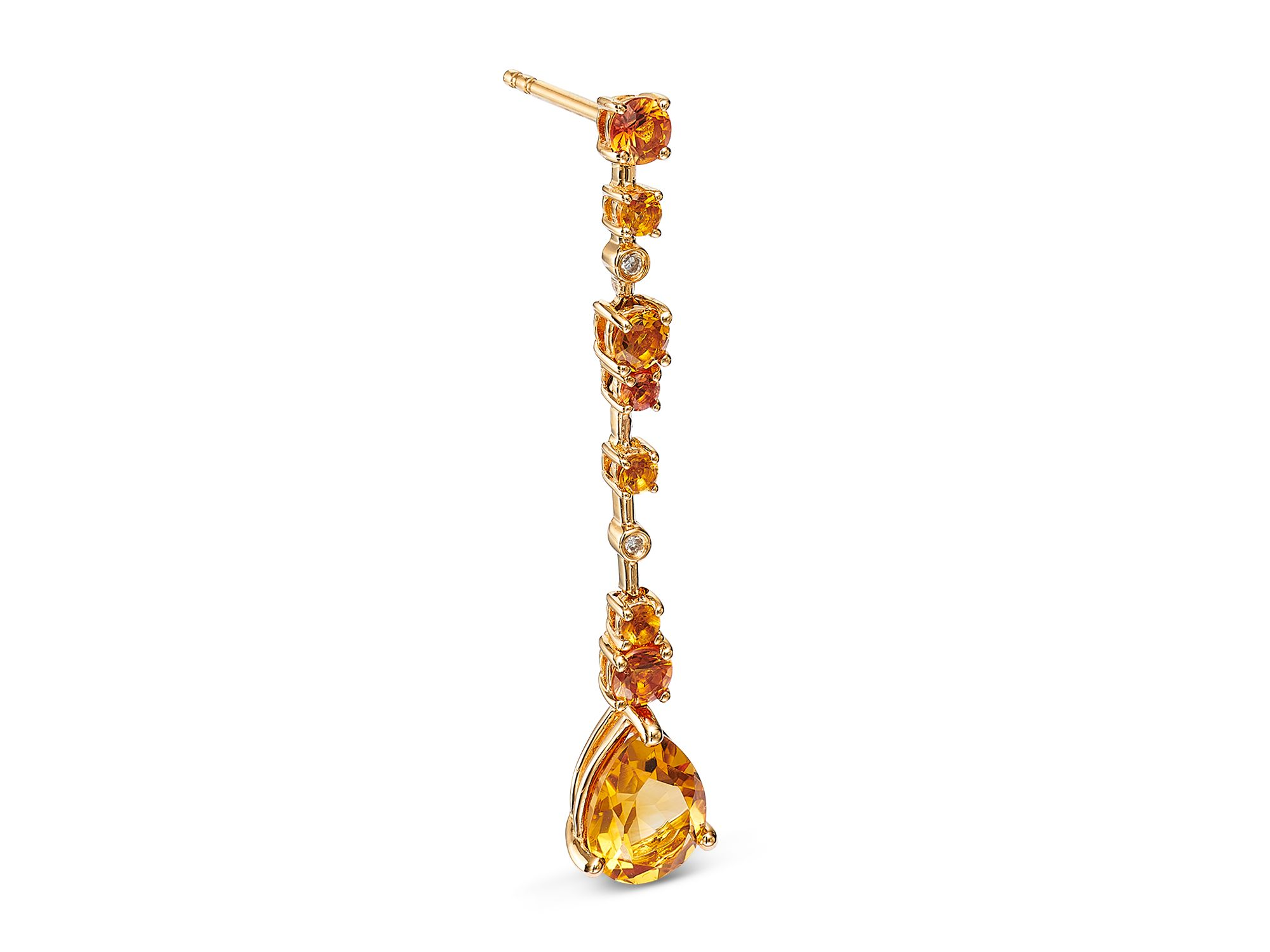 Citrine, Orange Sapphire & Diamond Linear Drop Earrings in 14K Yellow Gold — Image 3