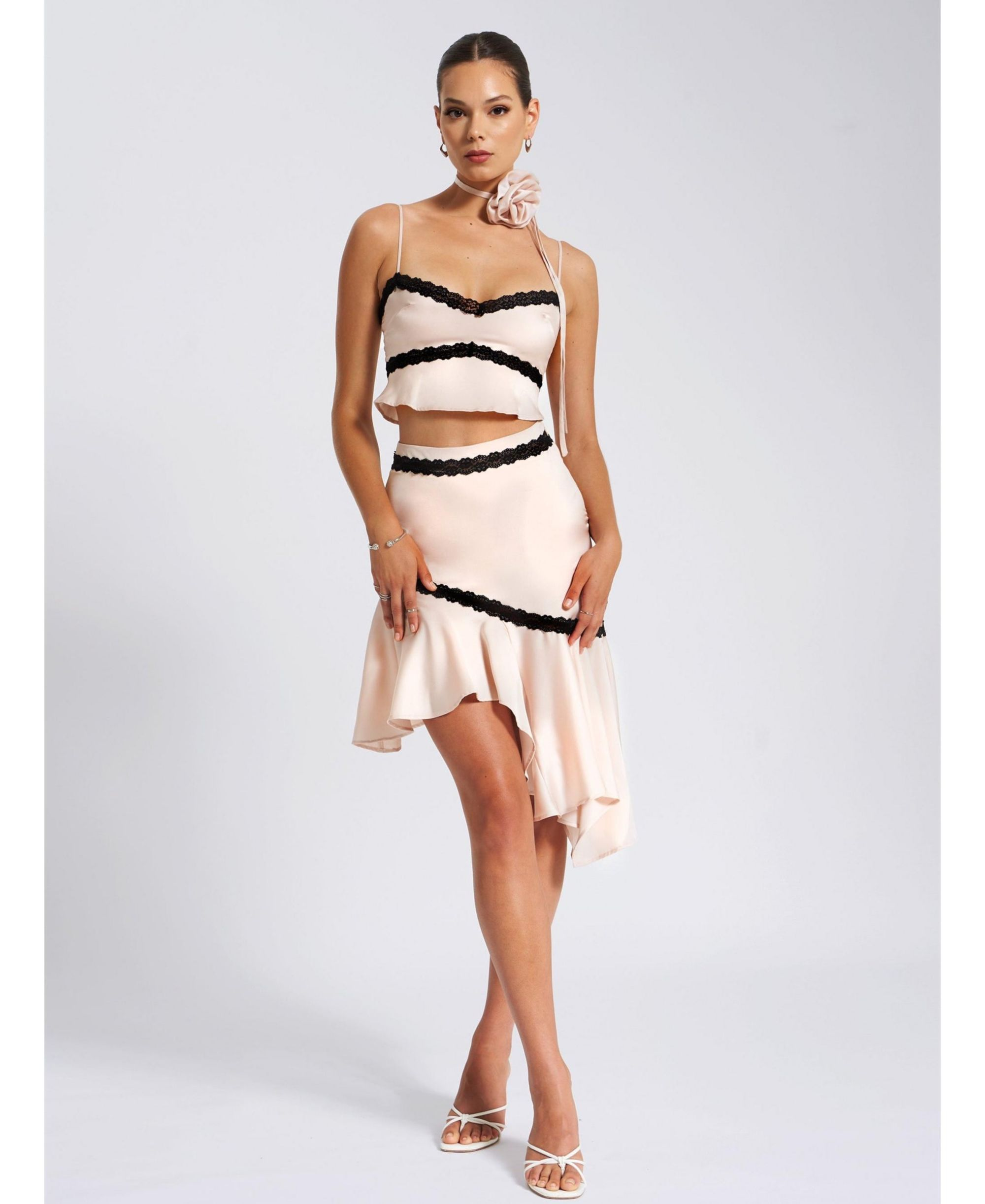 Yahvi Lace Trim Satin Skirt — Image 5