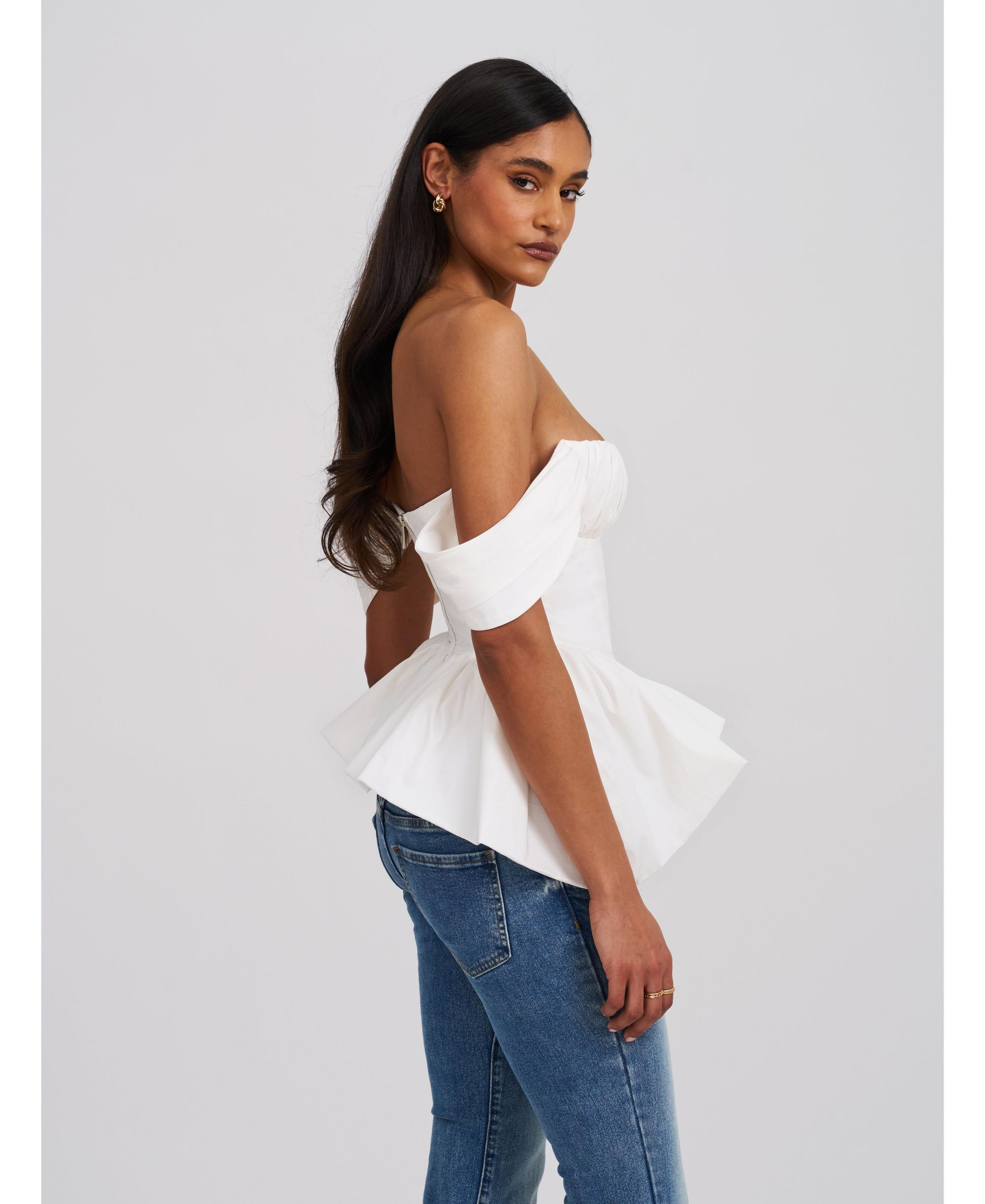 Qistina Off-Shoulder Bubble Hem Peplum Cotton Top — Image 7